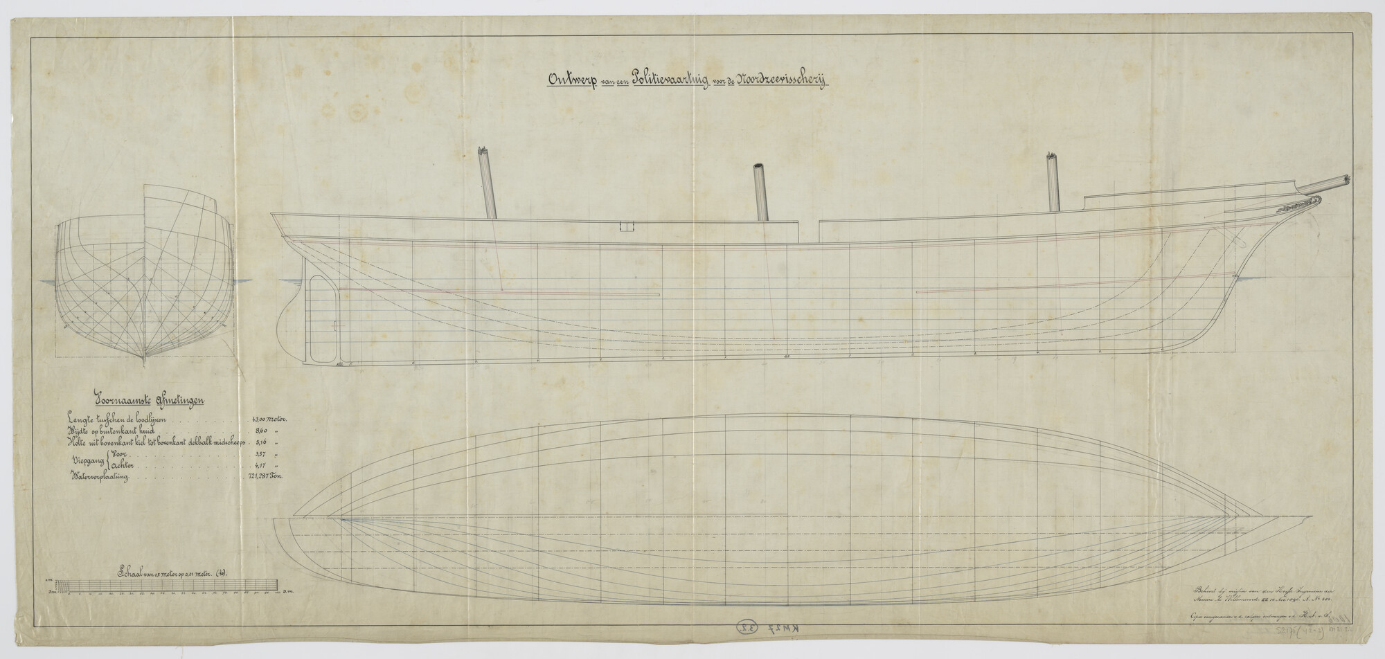 S.2175(4202); Lijnentekening en spantenraam van Hr.Ms. 'Zeehond' [ontwerp]; technische tekening