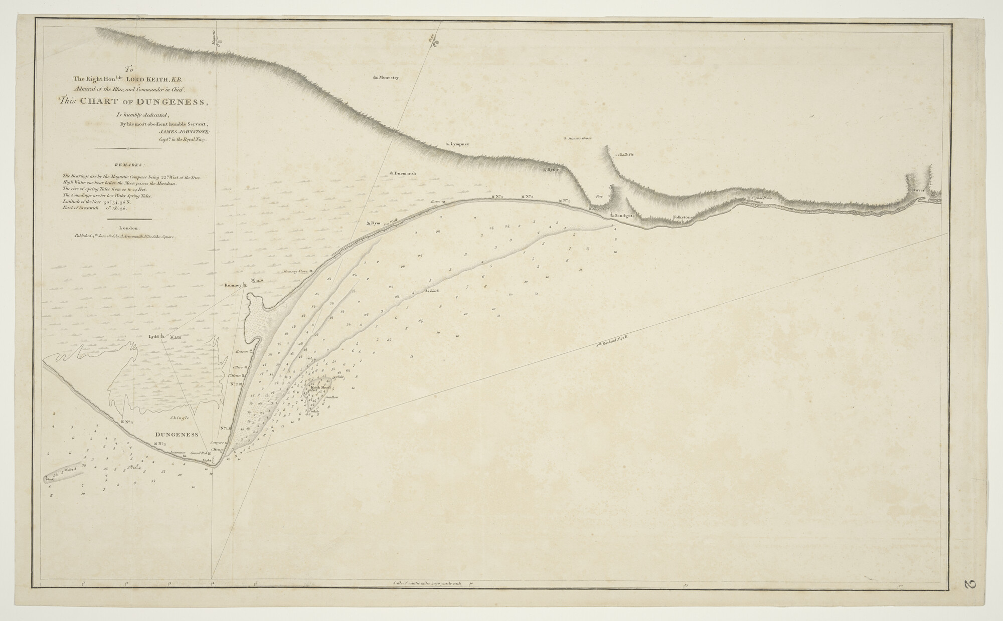 S.0521(113); Zeekaart van de zuidkust van Engeland bij Dungeness, door James Johnstone; zeekaart