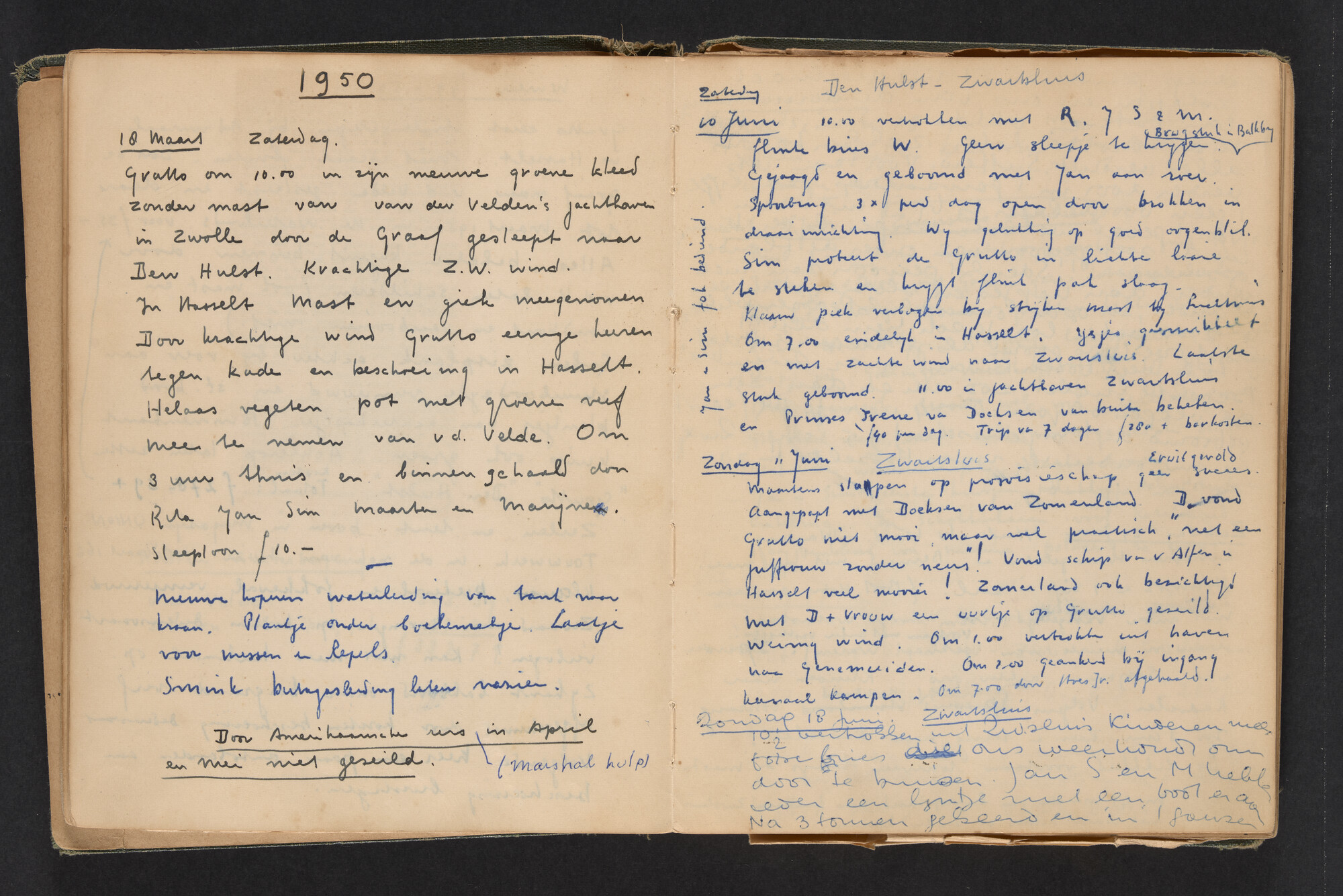 2017.0790; Logboek c.q. fotoalbum van reizen met zeeschouw Grutto in Nederland, 1949-1951; logboek