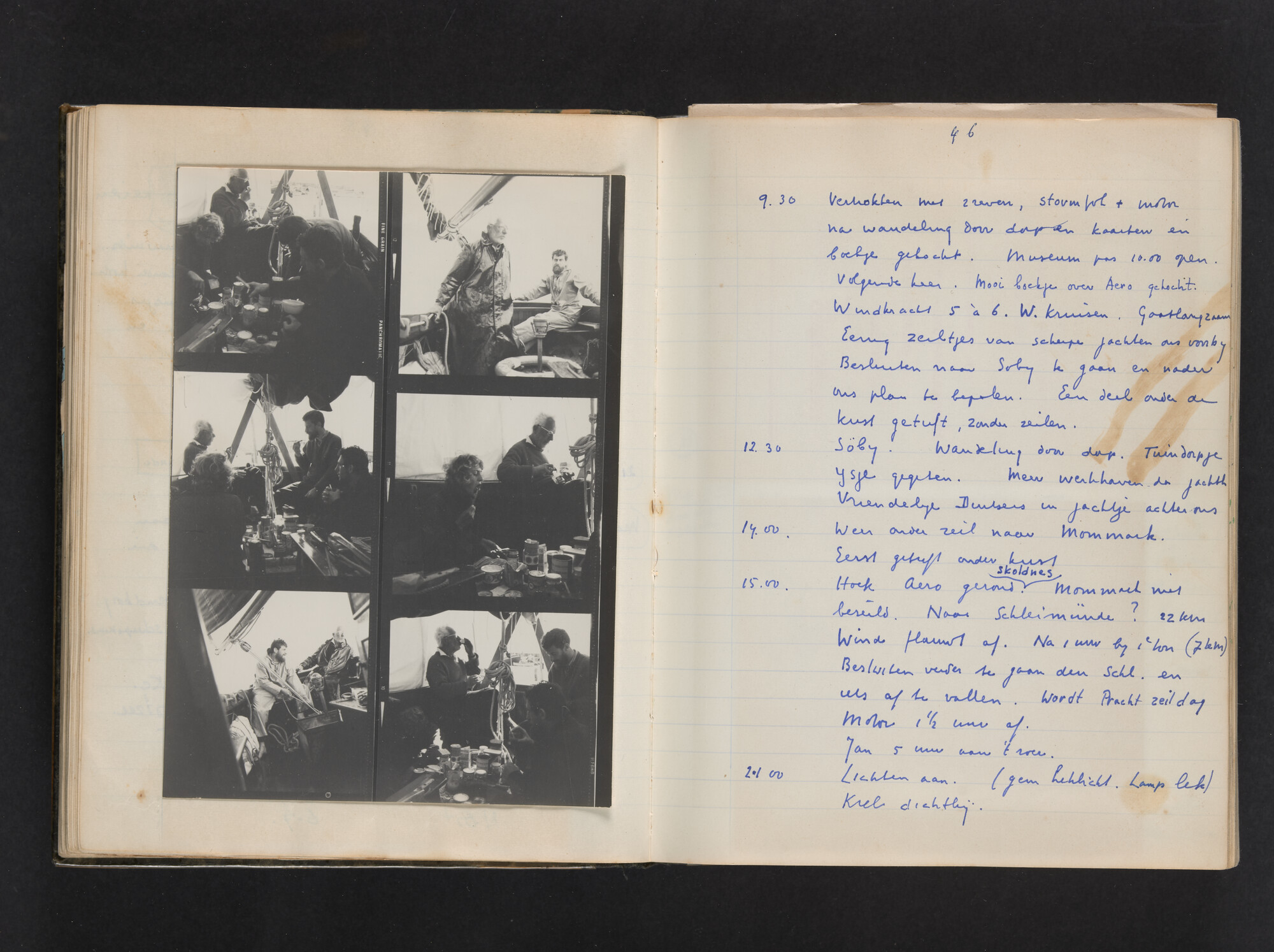 2017.0802; Logboek c.q. fotoalbum van reizen met zeeschouw Grutto (II) in Nederland, Duitsland en Denemarken, 1973-1974; logboek