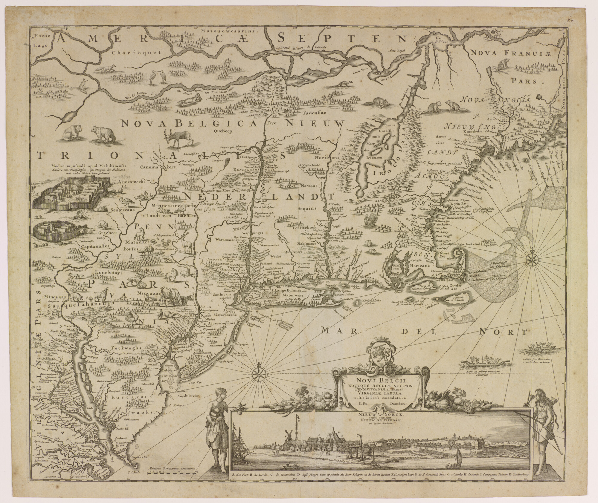 A.0145(064)1; Kaart van Nieuw Nederland, Nieuw Engeland en een deel van Virginia, naar Visscher; landkaart