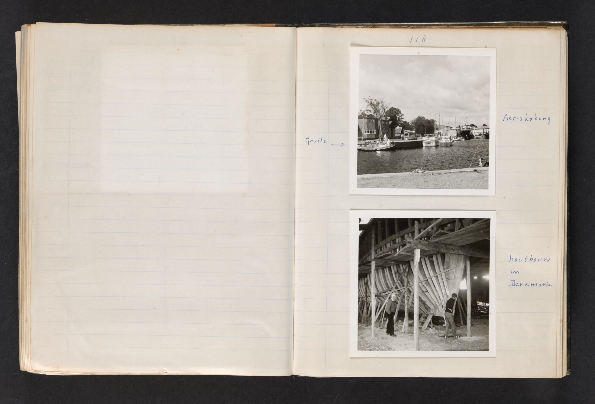 2017.0802; Logboek c.q. fotoalbum van reizen met zeeschouw Grutto (II) in Nederland, Duitsland en Denemarken, 1973-1974; logboek