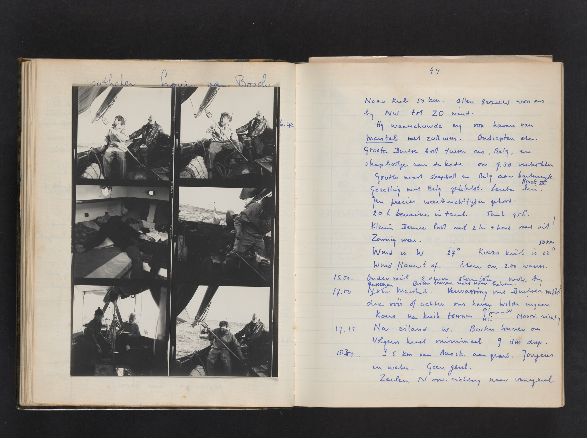 2017.0802; Logboek c.q. fotoalbum van reizen met zeeschouw Grutto (II) in Nederland, Duitsland en Denemarken, 1973-1974; logboek
