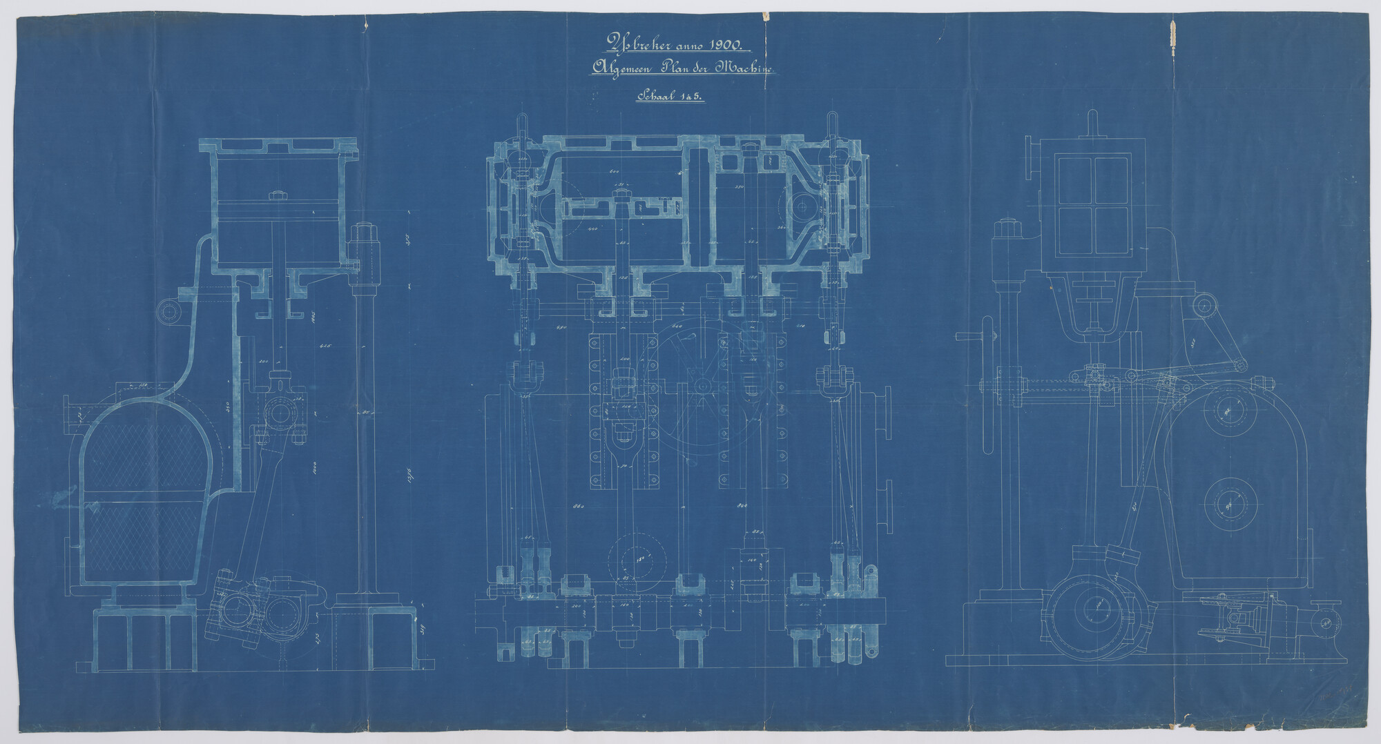 2003.0937; Algemeen plan van de machine van de ijsbreker ss. Christiaan Brunings; algemeen plan