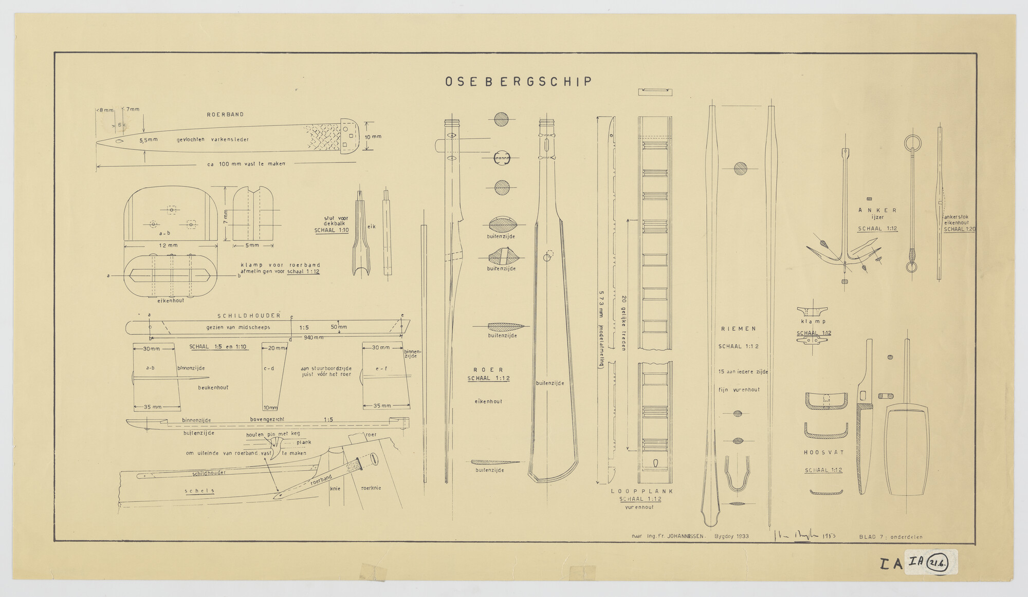 A.3154(07); Reconstructietekening van het 'Osebergschip'; technische tekening