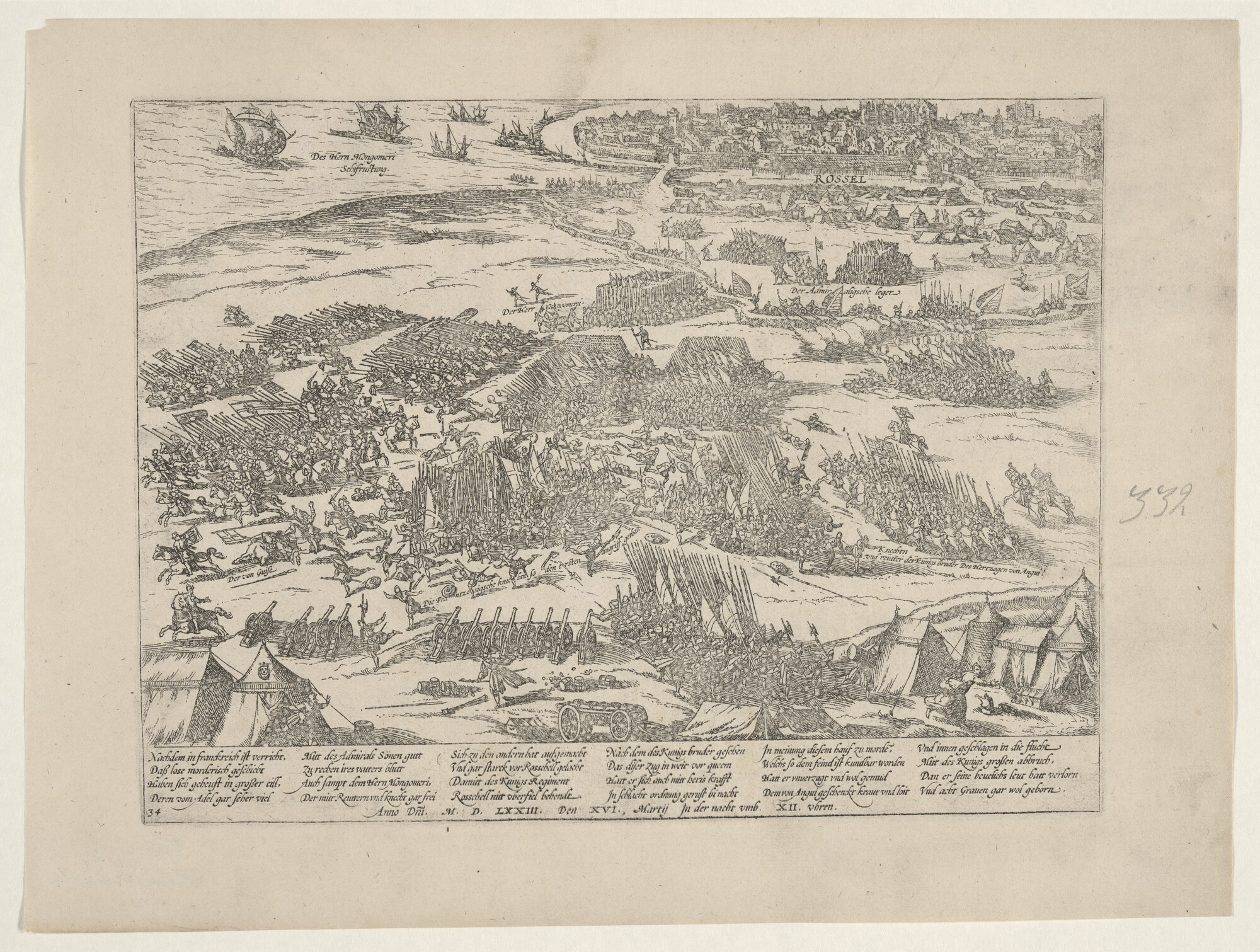 A.0145(027)051; Aanslag van de Koning op La Rochelle verijdeld, 16 maart 1573; prent