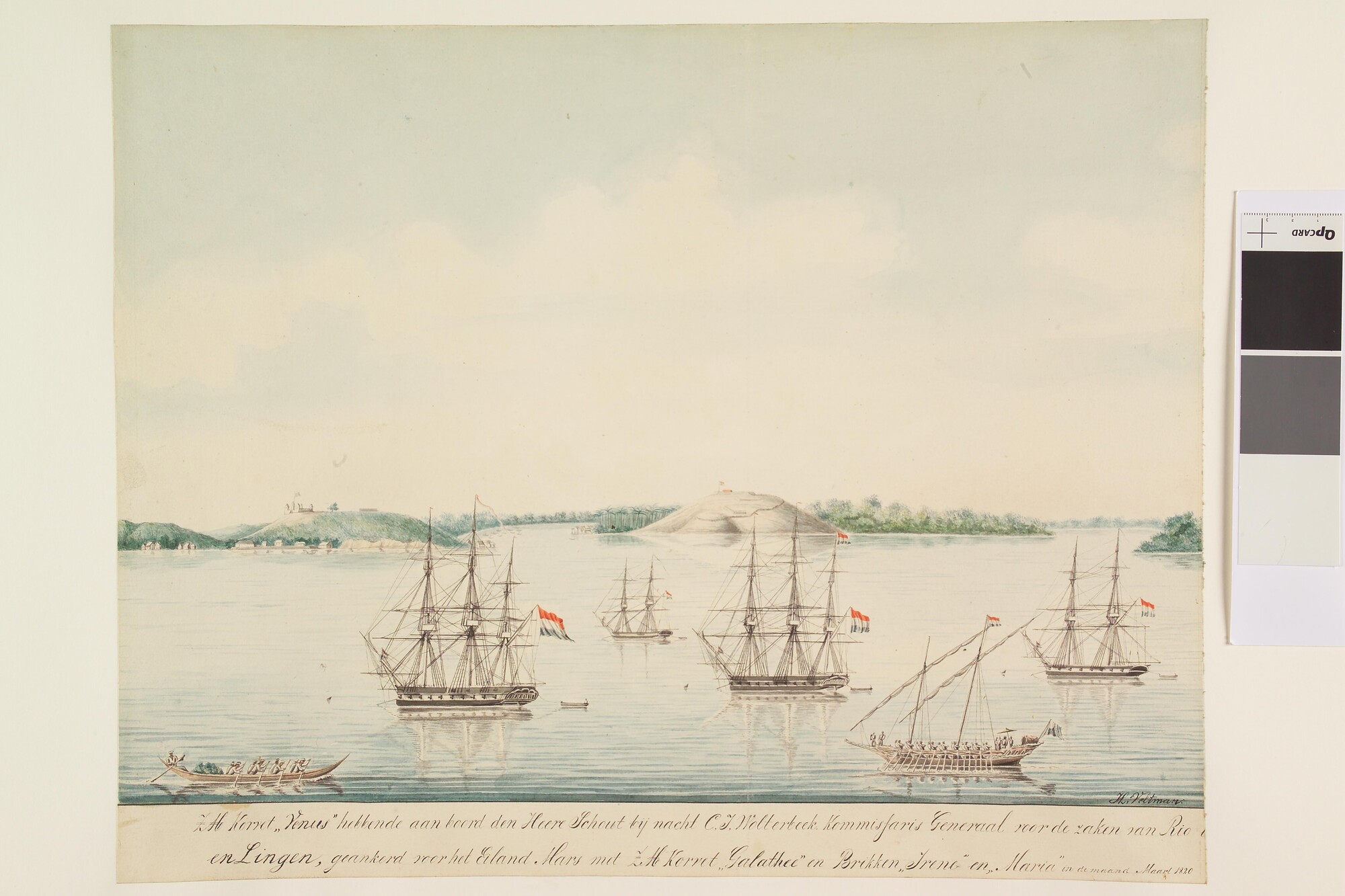 S.1277(01)21; Nederlandse oorlogsschepen op de rede van het eiland "Mars", 1820; tekening