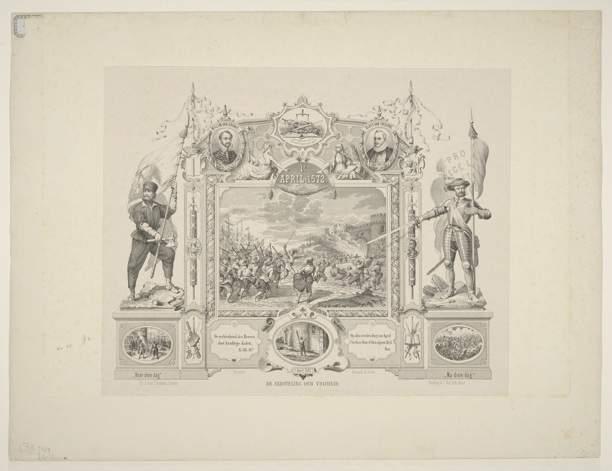 A.1656(32)2; Gedenkplaat op de 300-jarige herdenking van de inname van Den Briel, 1872; prent