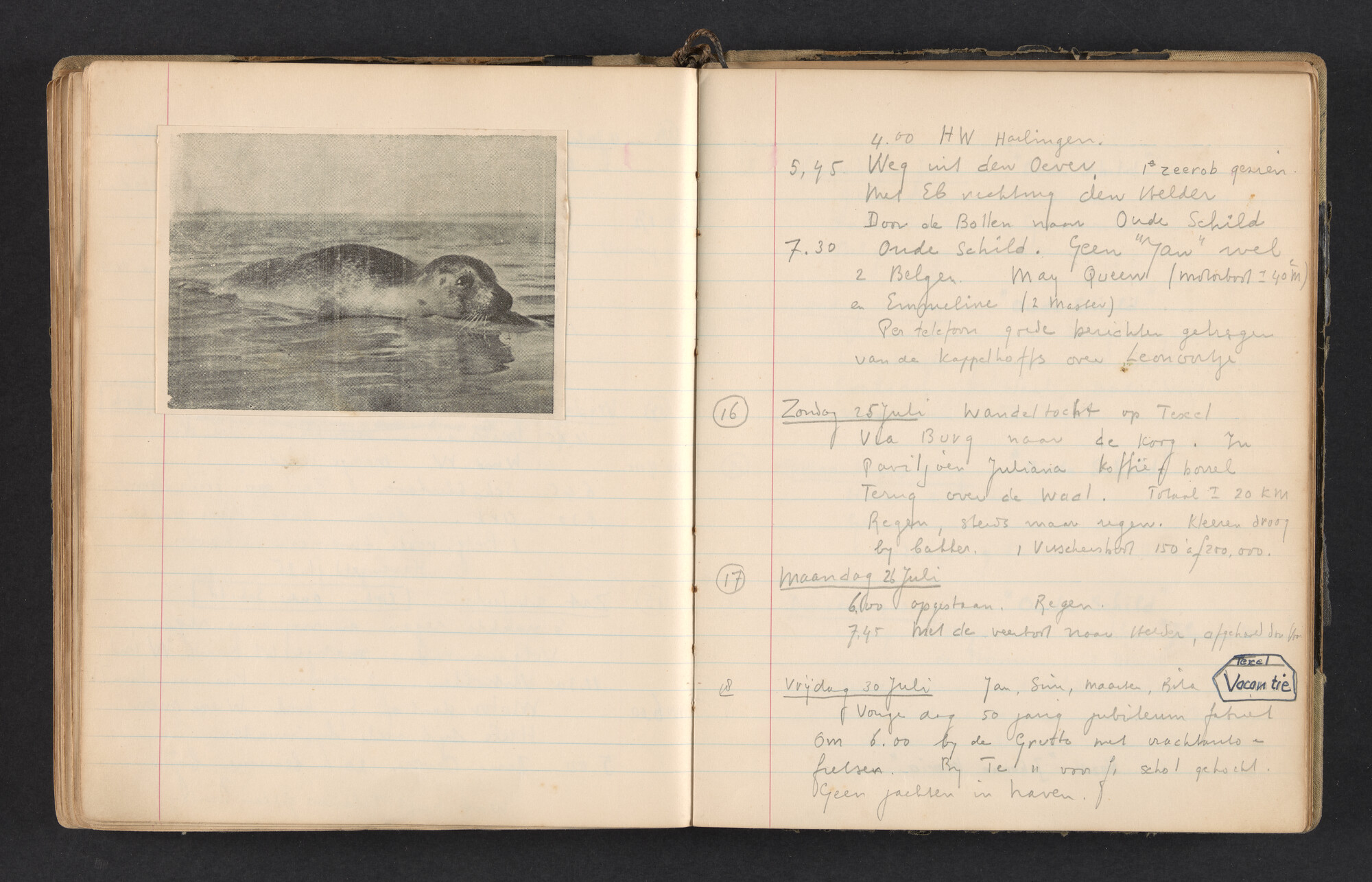 2017.0791; Logboek c.q. fotoalbum van reizen met zeeschouw Grutto in Nederland, 1952-1954; logboek