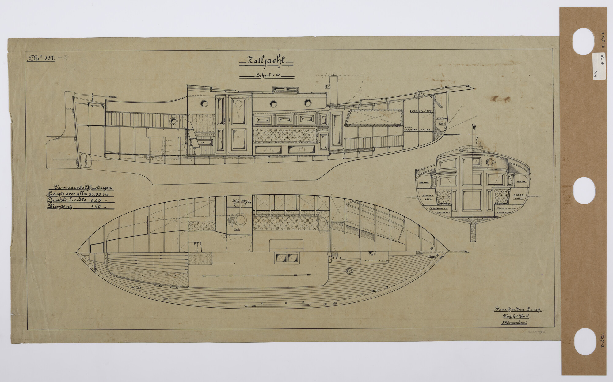 S.5180(0960); Algemeen plan van een zeiljacht; technische tekening
