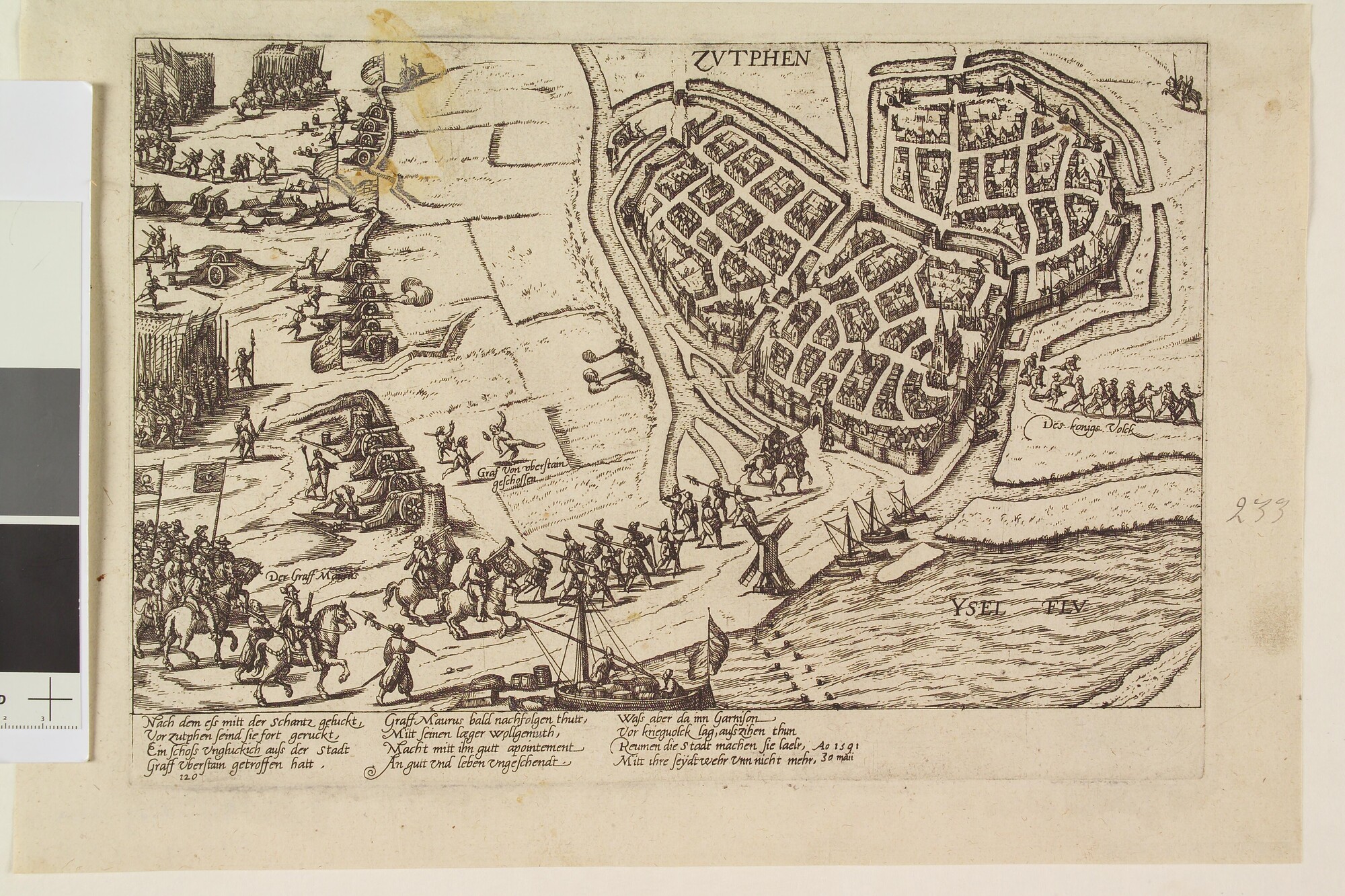 A.0145(027)294; Maurits neemt Zutphen in, 30 mei 1591; prent