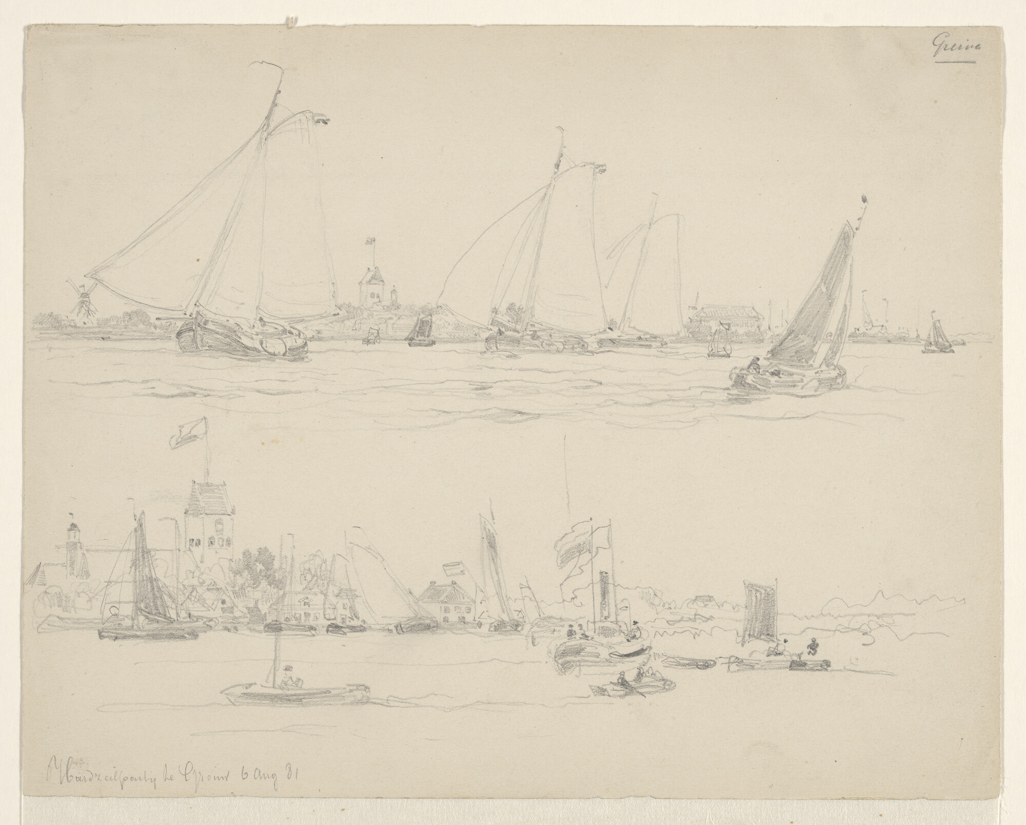A.2054(07); Zeilwedstrijden te Grouw, 1881: twee tekeningen op één blad; tekening