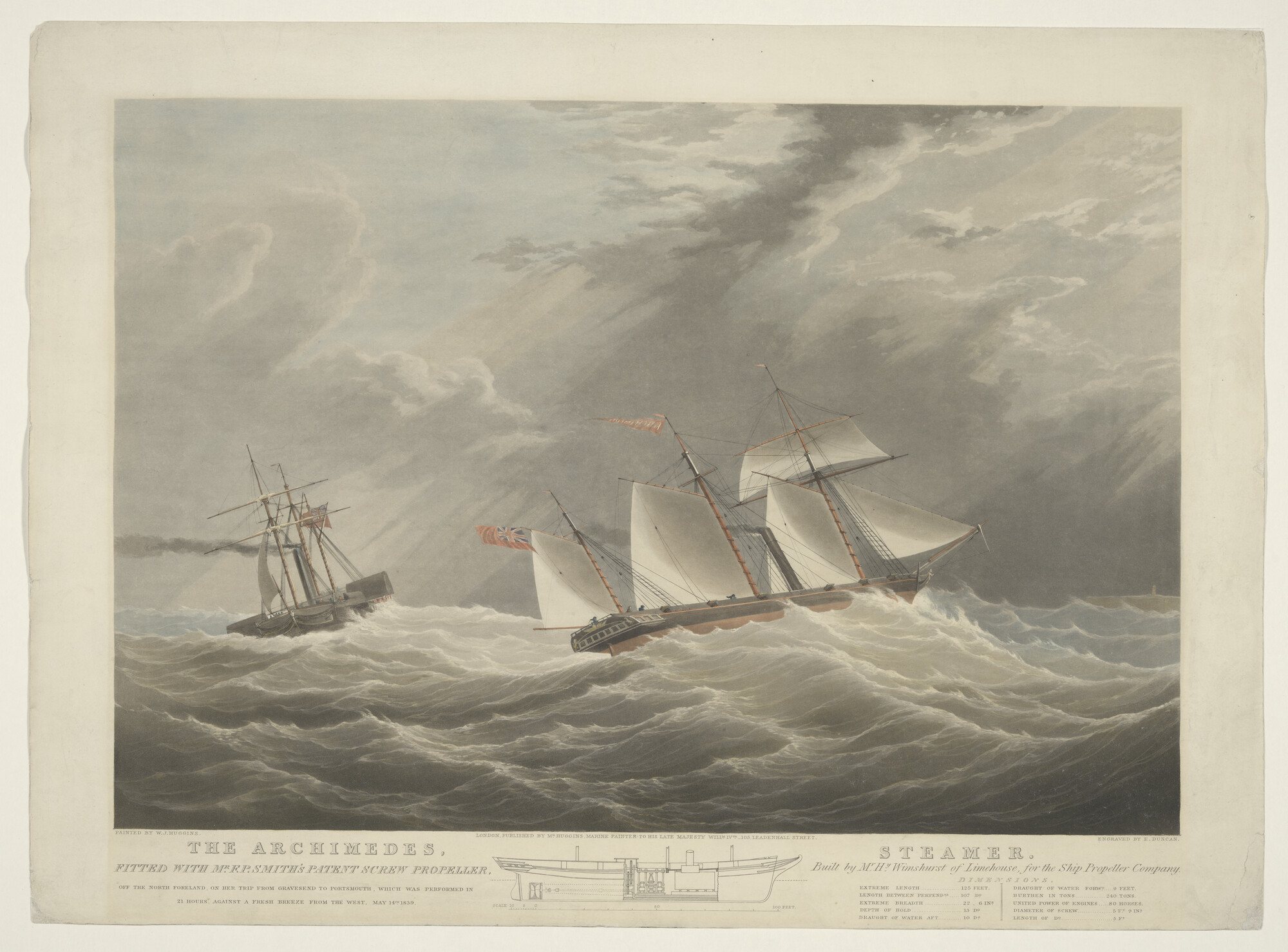 A.1664(a); Het schroefstoomschip 'Archimedes'; prent