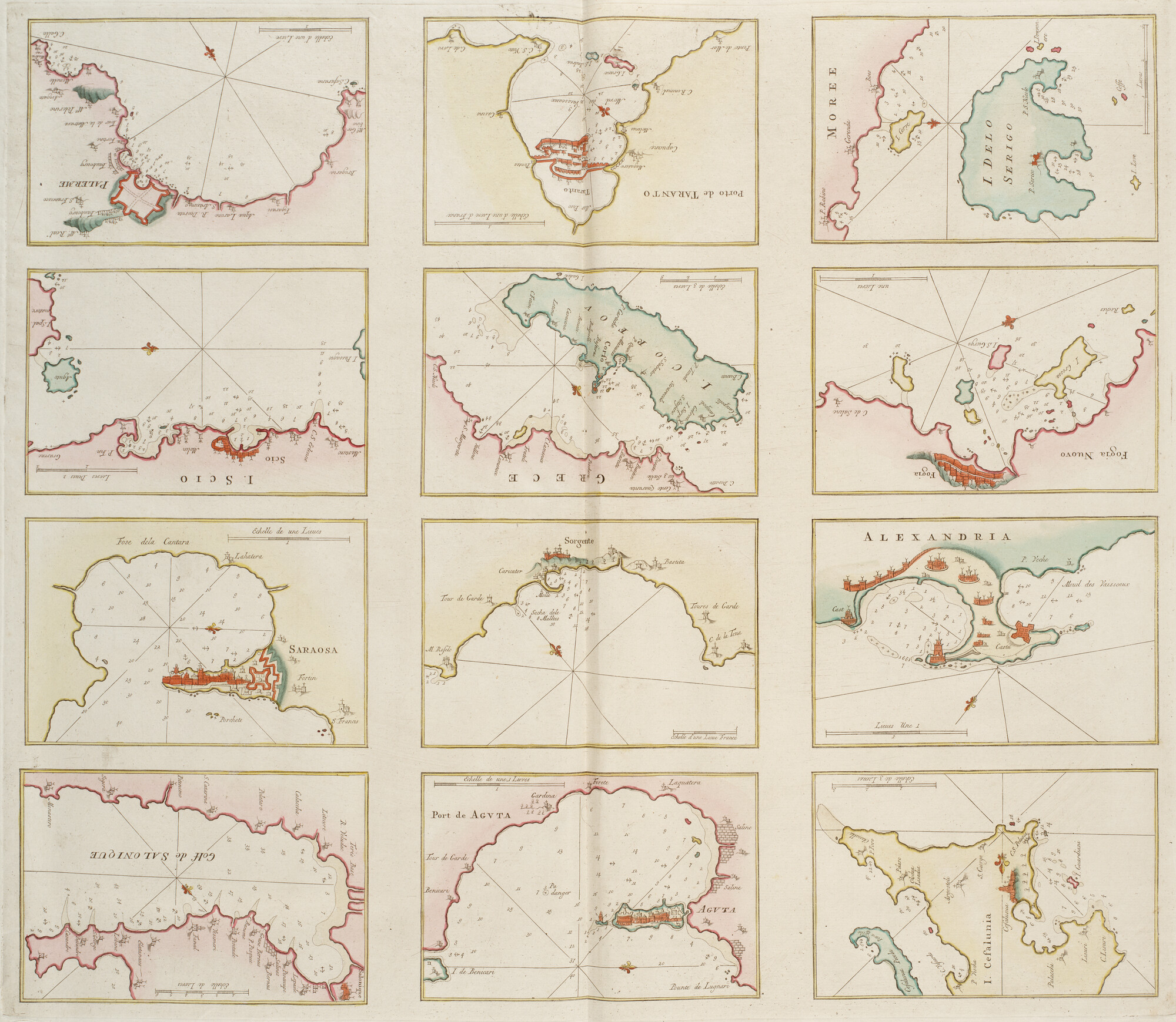 B.0032(109)2 [kaart 118]; Blad met 12 kaartjes van havens en reden van de kusten van de Middellandse Zee; kaart