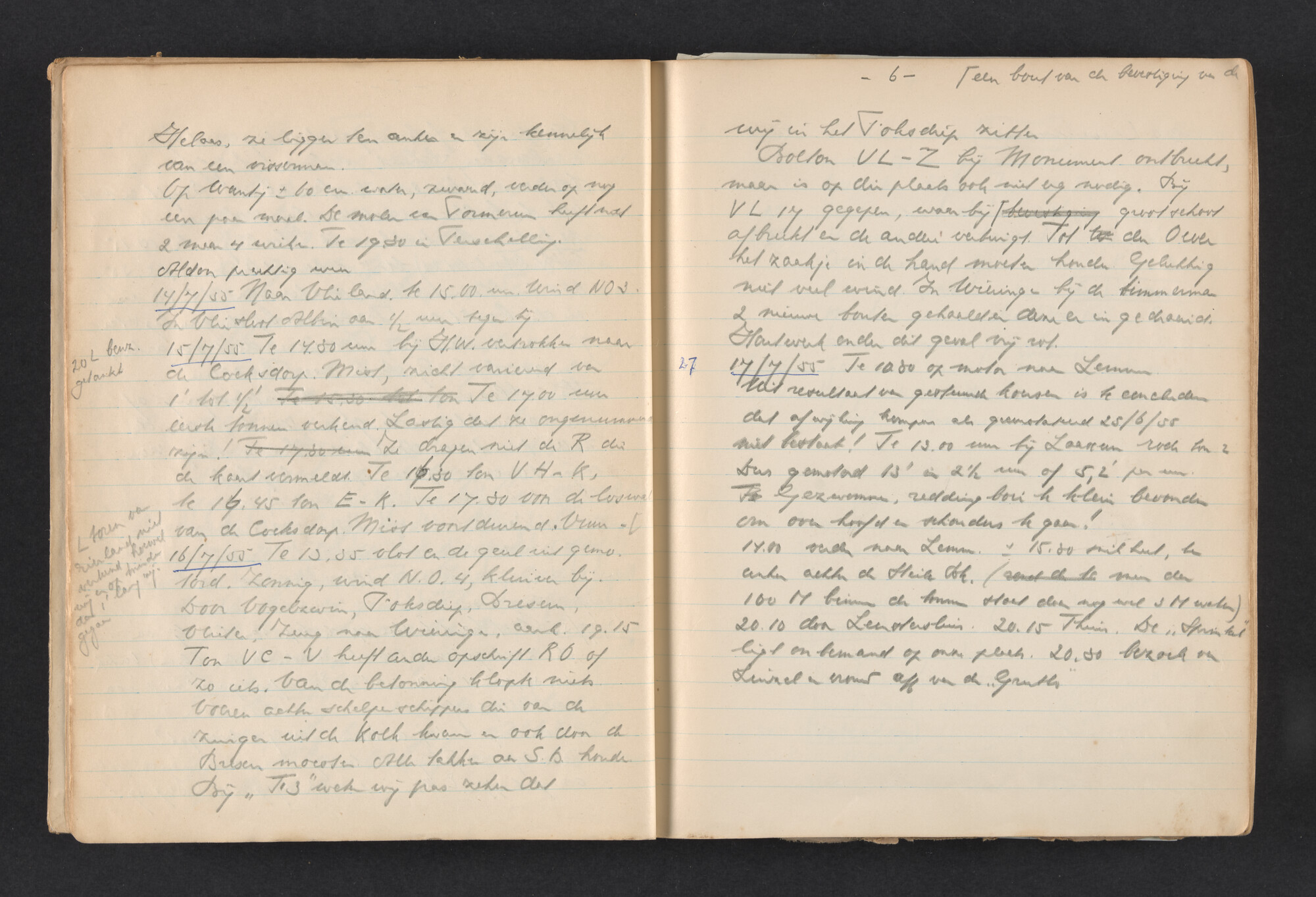 2017.0792; Logboek c.q. fotoalbum van reizen met zeeschouw Grutto in Nederland, 1955-1957; logboek