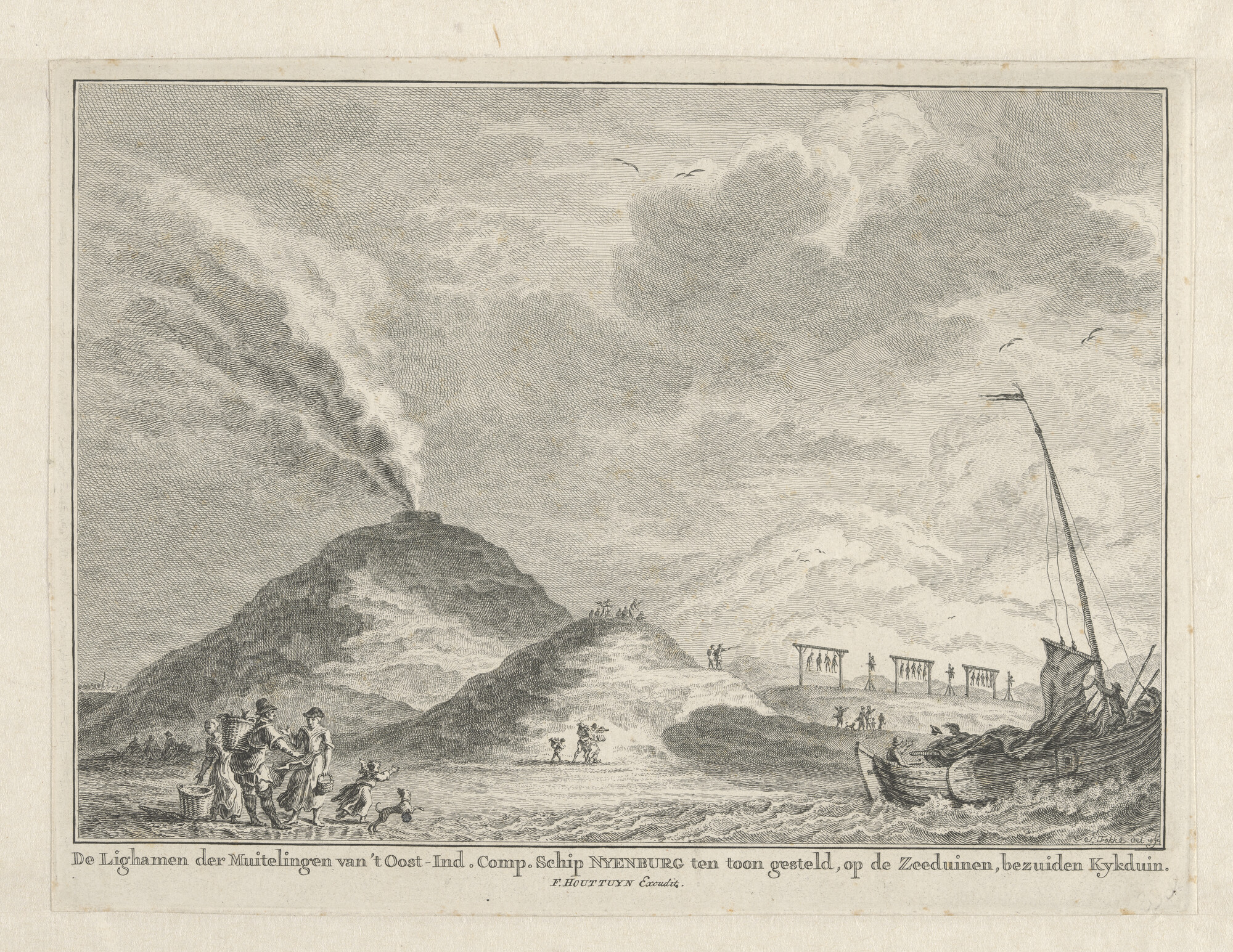 A.2244(04)1; De lichamen van de muiters van het retourschip 'Nijenburg'; prent