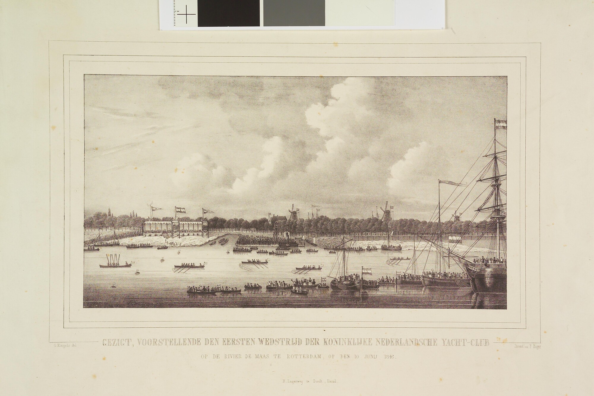 A.0149(0353); De eerste wedstrijd van de Koninklijke Nederlandsche Yacht Club te Rotterdam, 1846; prent