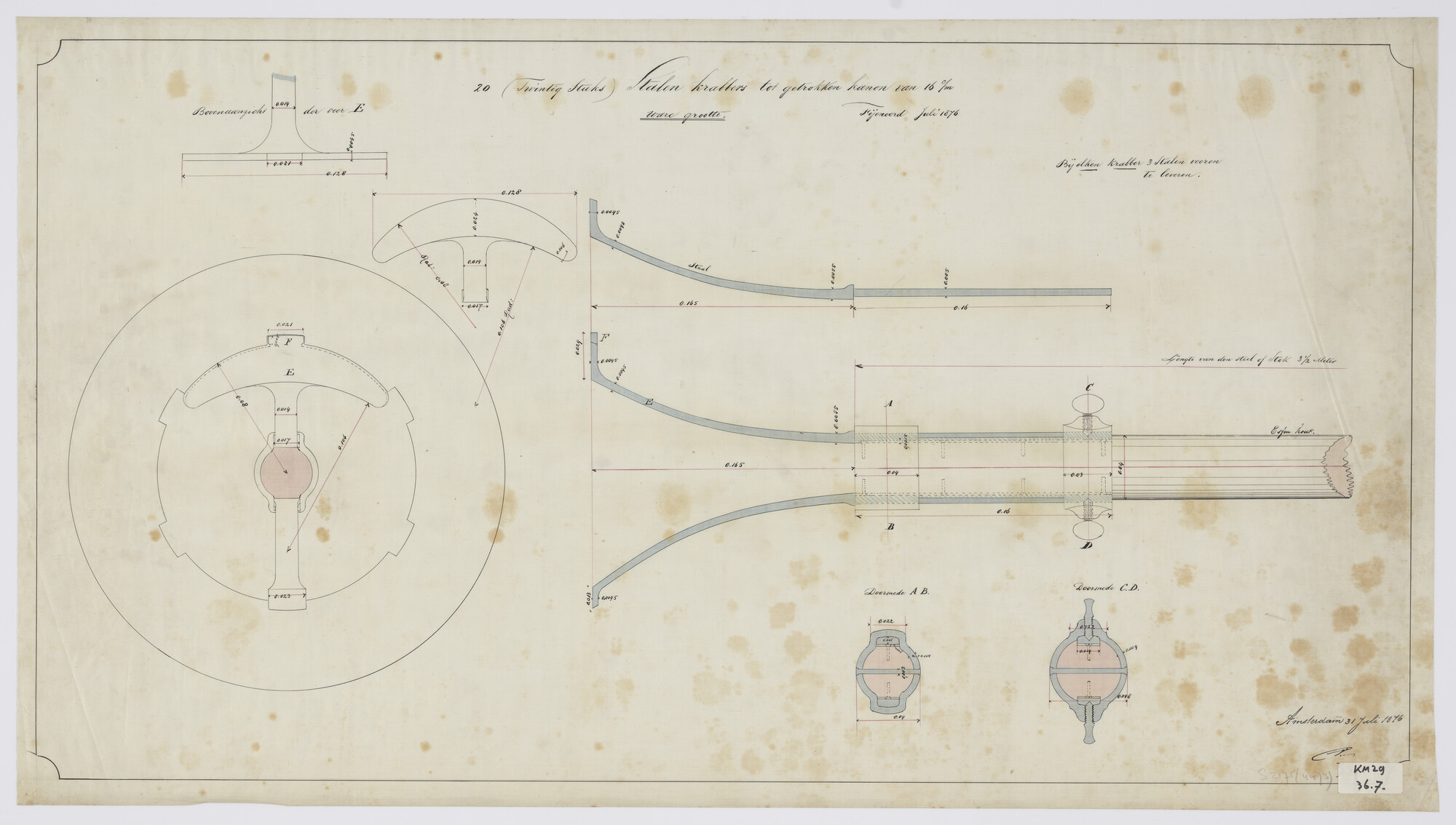 S.2175(4473); Stalen krabber tot getrokken kanon van 16 cm; technische tekening