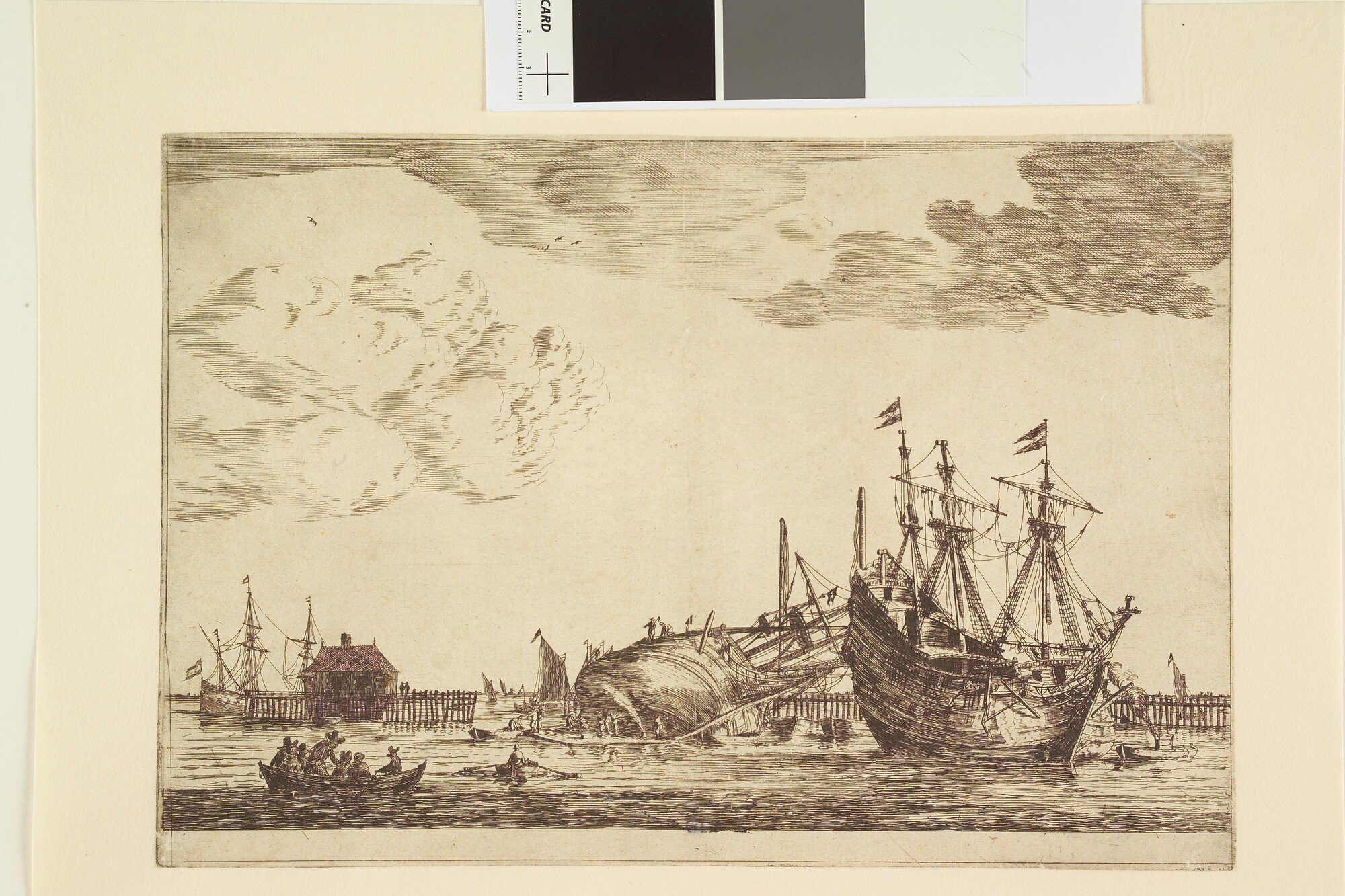 A.0145 [nr 0022]; Het  kalfaten van een schip in de Amsterdamse haven; prent