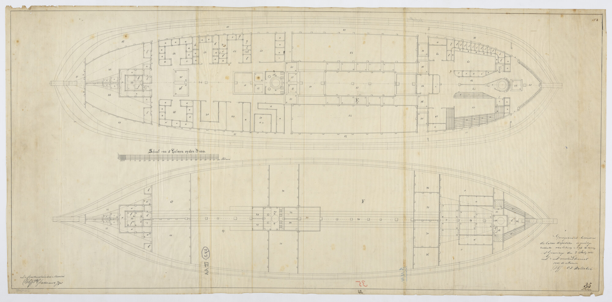 S.1214(0167); Dekplan van het fregat Zr.Ms. 'Doggersbank'; technische tekening