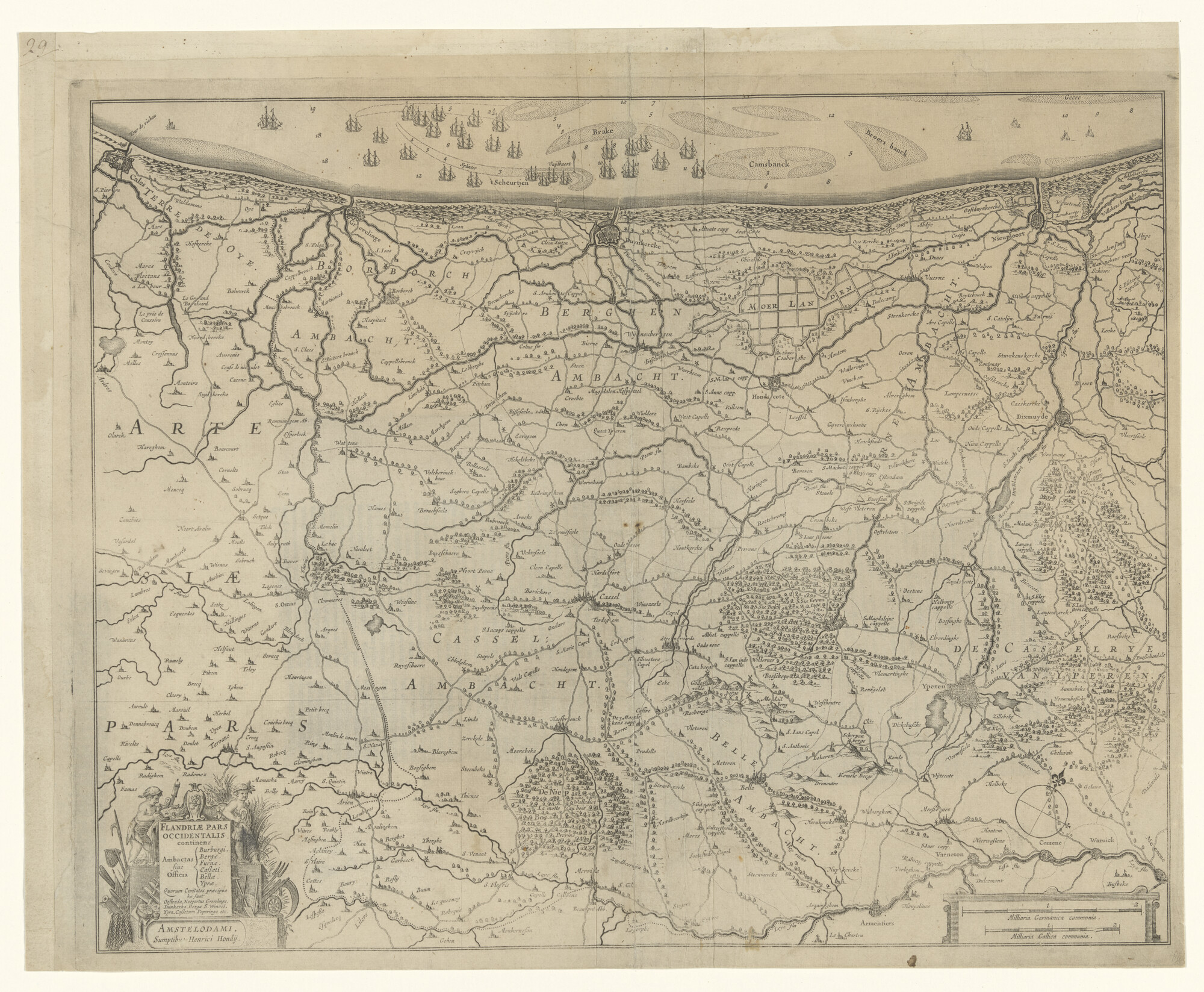 A.3845(01)001; Kaart van Vlaanderen door Henricus Hondius (1597 - 1651), Amsterdam, circa 1633; landkaart