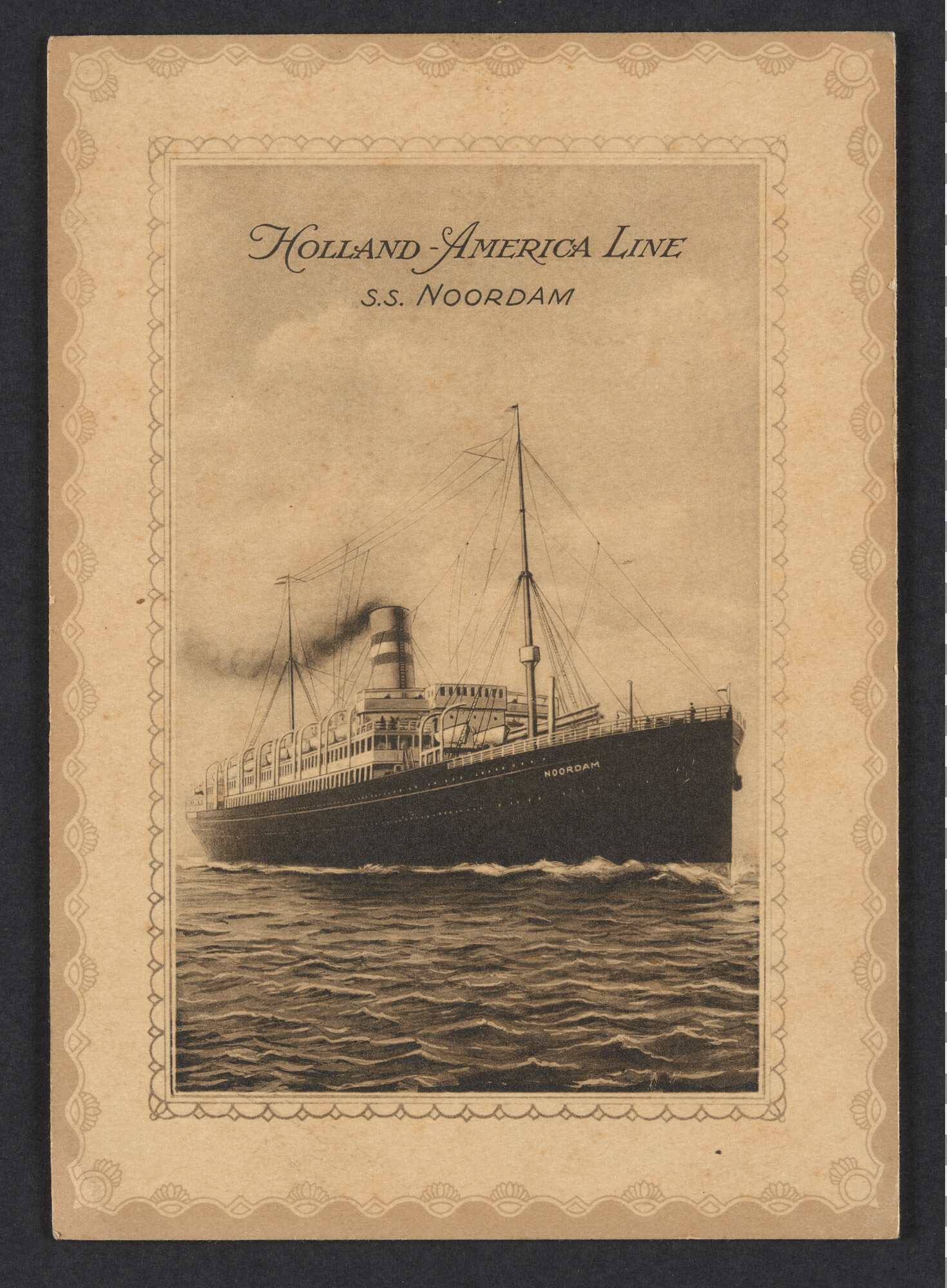 2019.0976; Menukaart van ss. Veendam voor het diner op 29 november 1924; menukaart