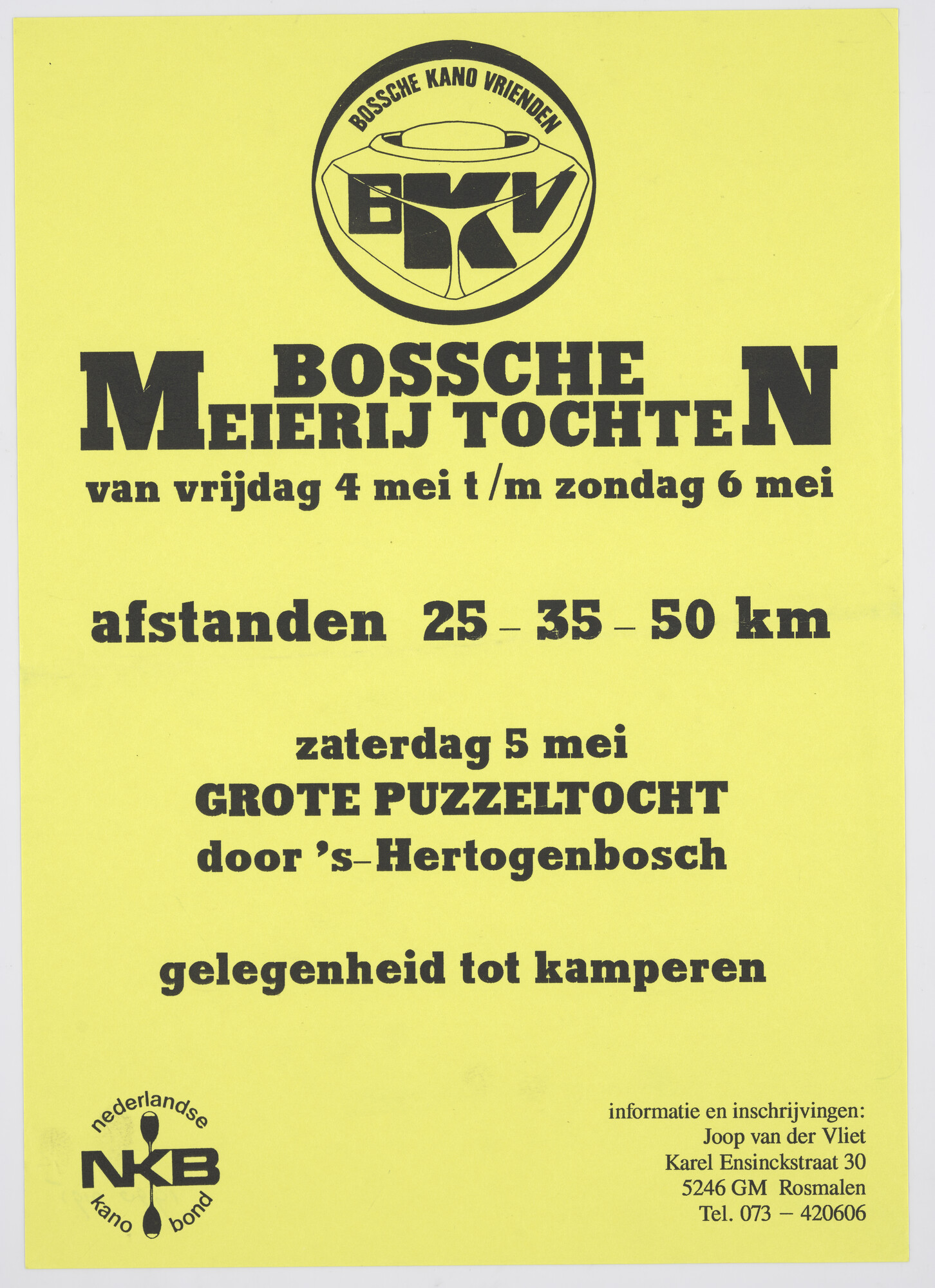 1990.0195; Affiche van de Bossche Kano Vrienden over de Bossche Meierij Tochten; affiche