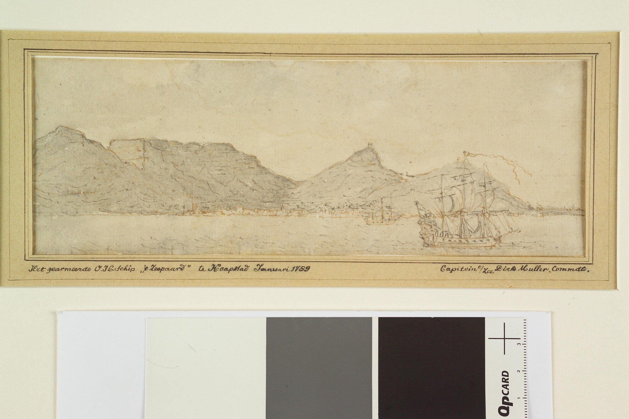 S.1277(01)34; Het retourschip 'Zeepaard' ter rede van Kaapstad; tekening