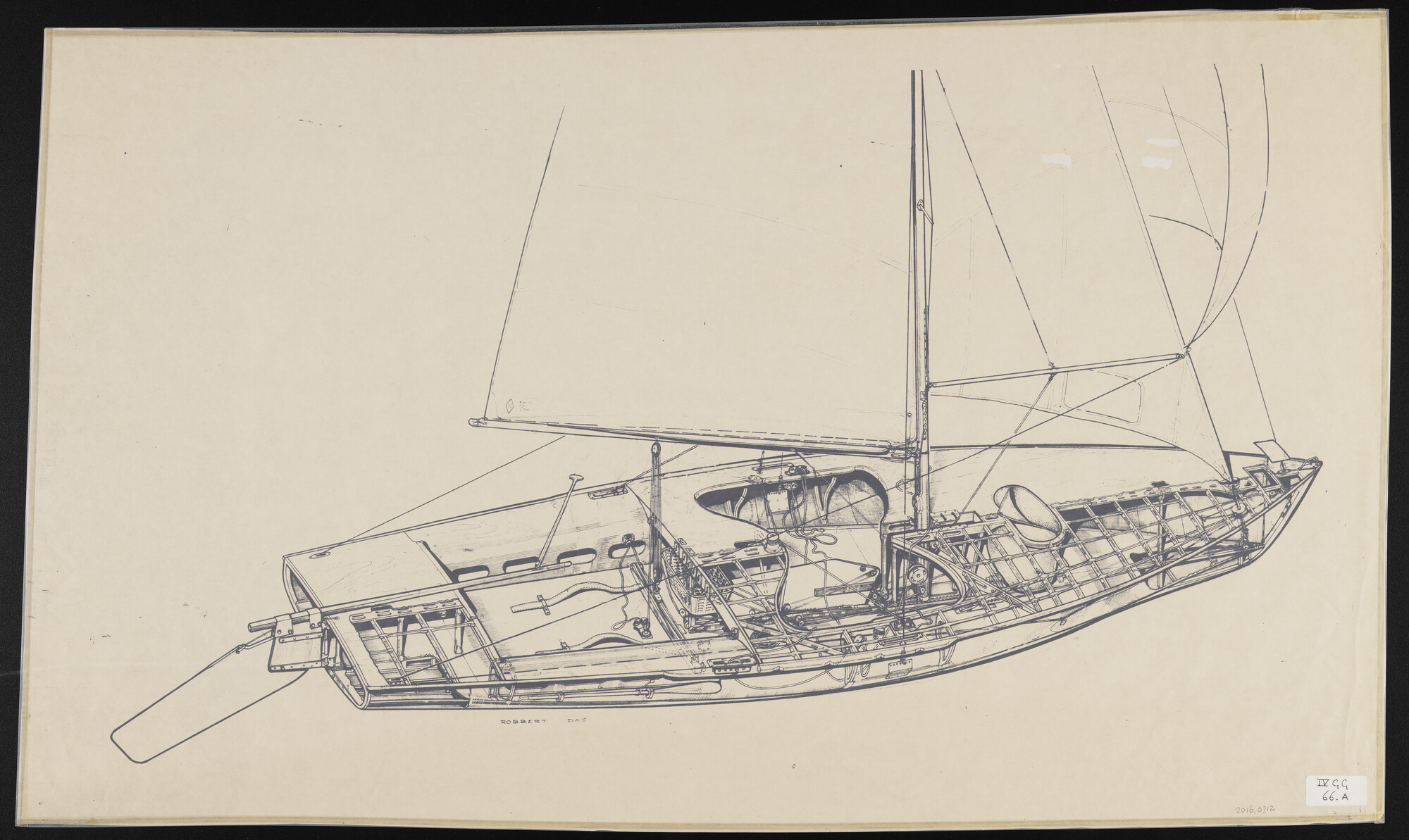 2016.0312; Artist's impression van een Flying Dutchman; tekening