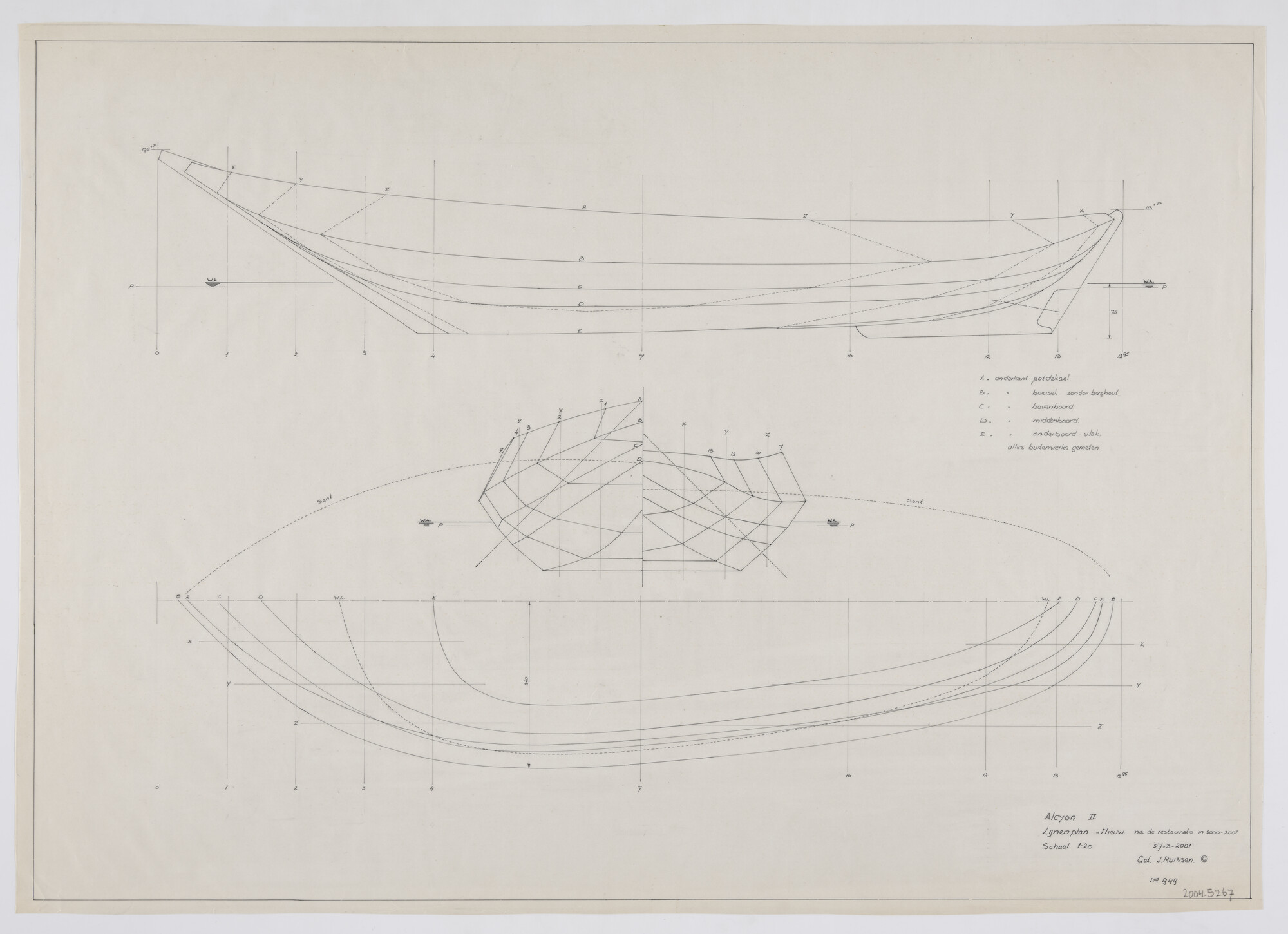 2004.5267; Lijnenplan hoogaarsjacht Alcyon II; technische tekening
