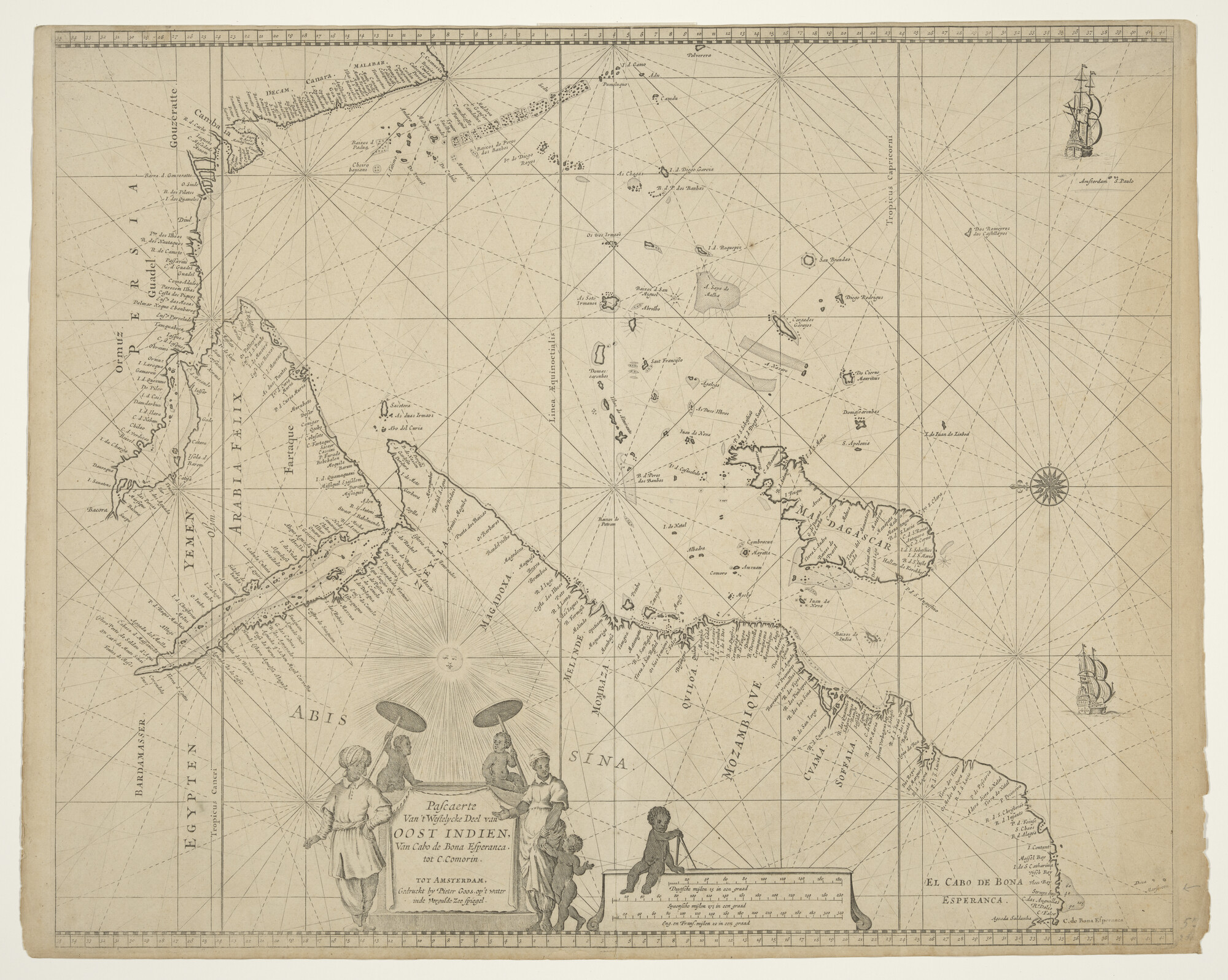 A.0145(211)065; Zeekaart van het westelijk deel van de Indische Oceaan van Kaap de Goede Hoop tot Kaap Comorin; zeekaart