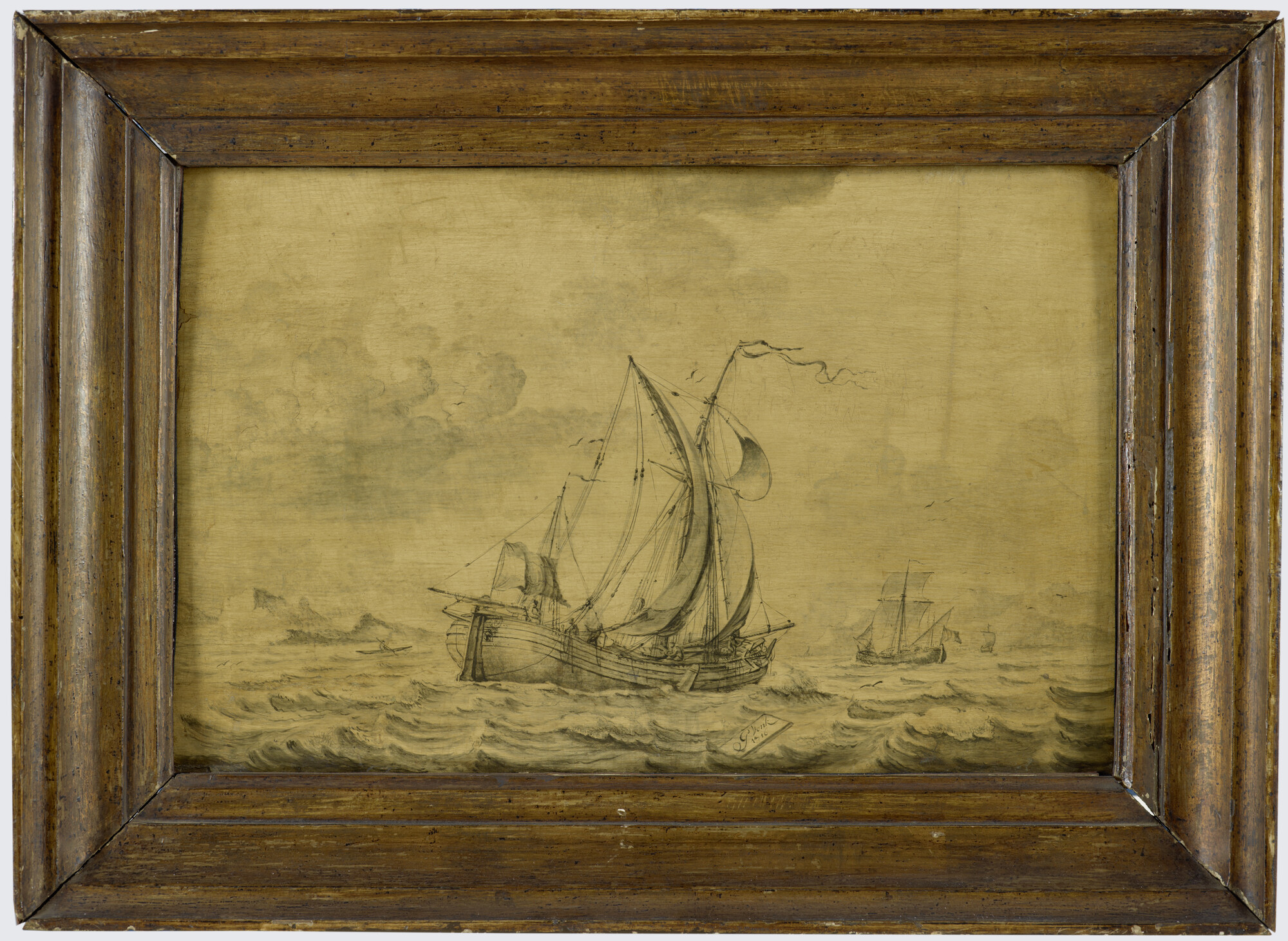 A.4035; Een kofschip en een hoeker onder zeil; schilderij