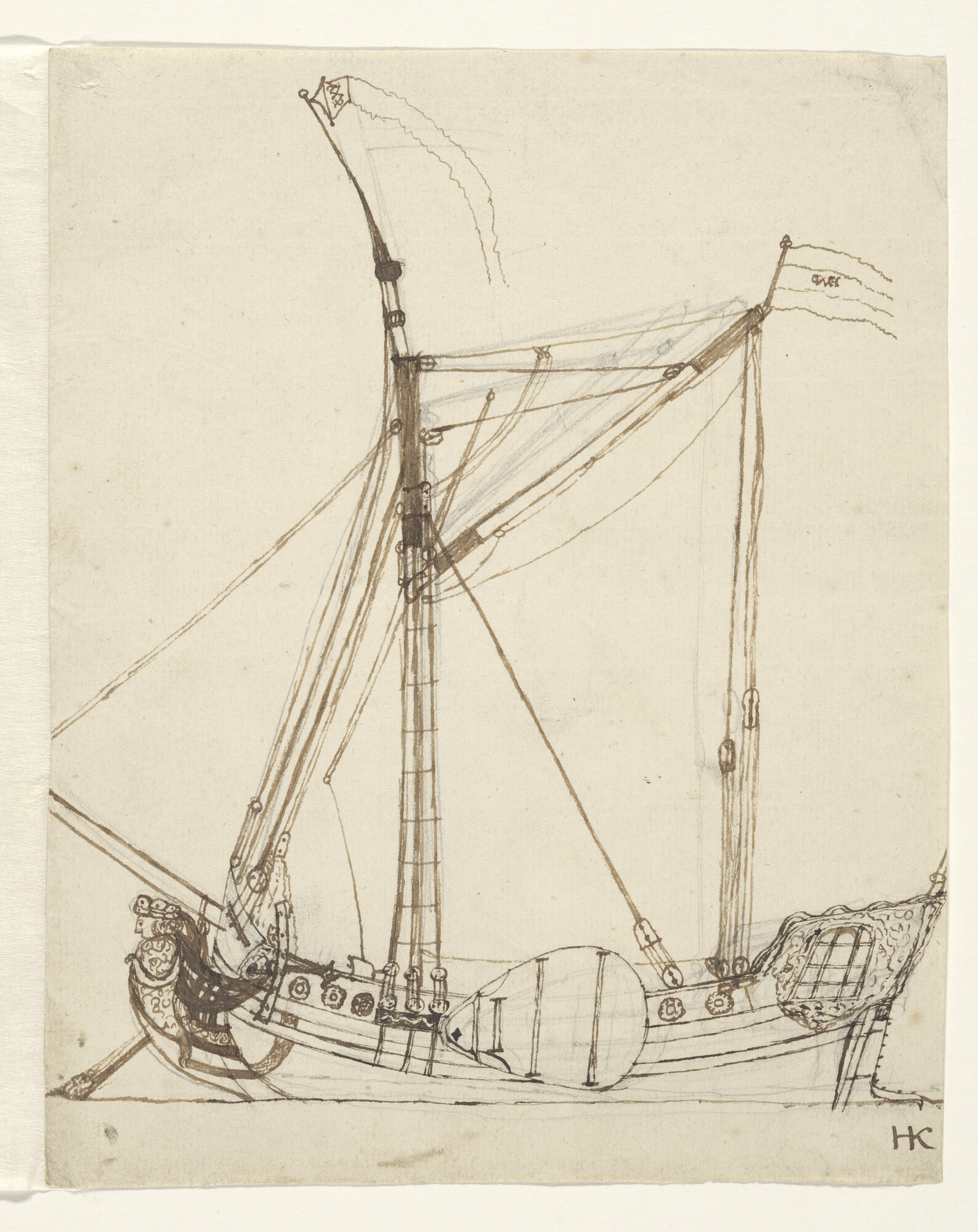 S.4317(38)a06; Een spiegelpaviljoenjacht; tekening