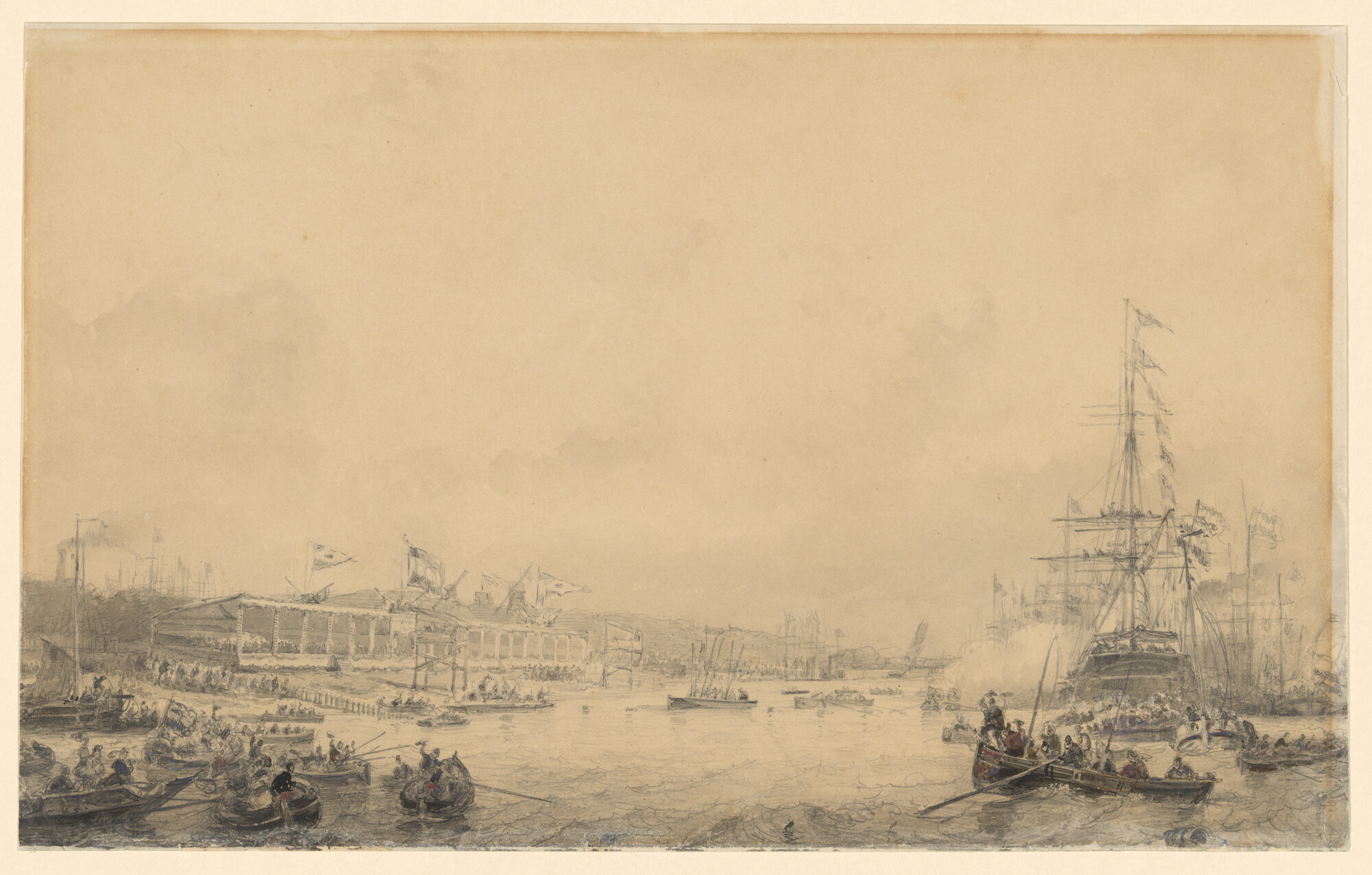 A.3691; De eerste wedstrijddag van de Koninklijke Nederlandsche Yachtclub te Rotterdam, 1846; tekening