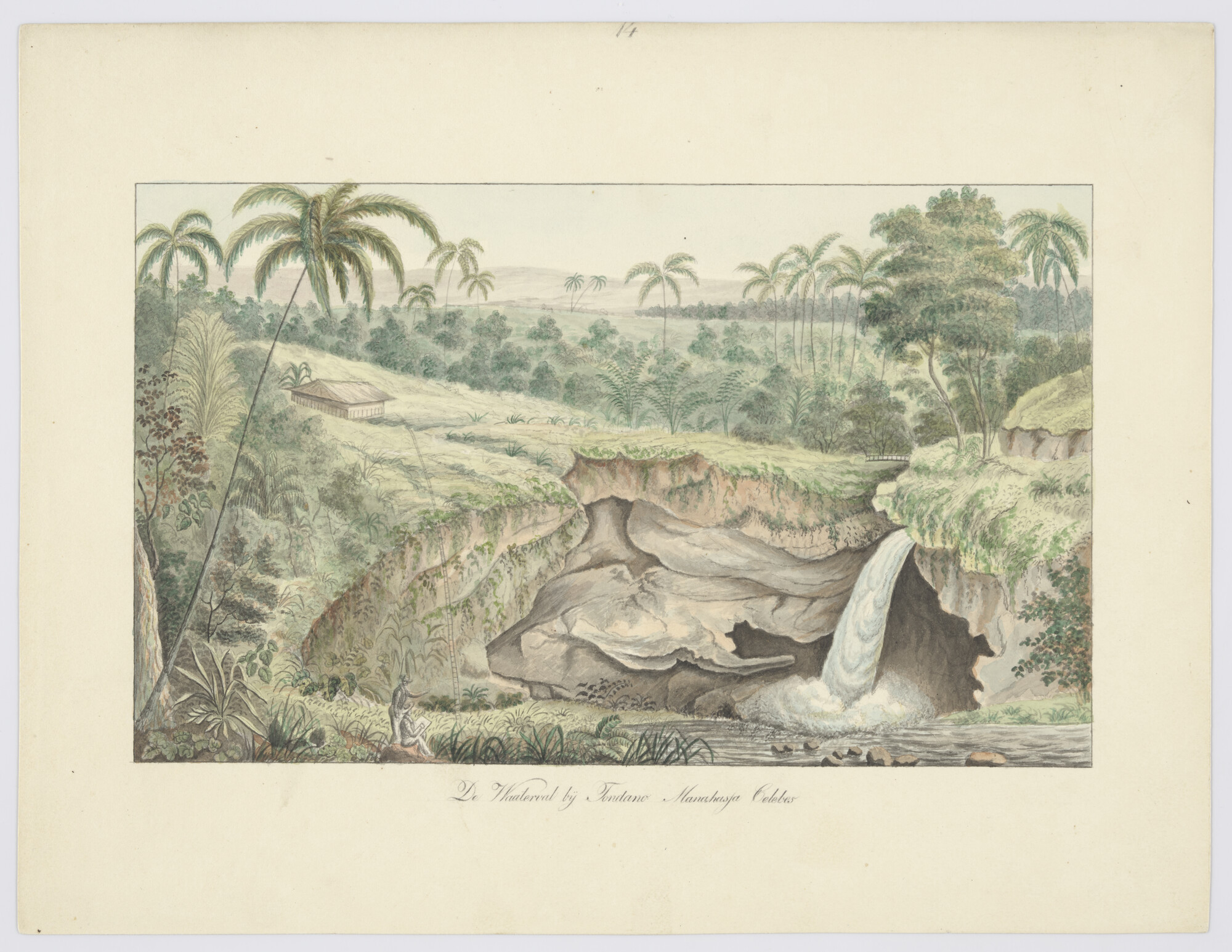 A.3540(02)14; De Waterval bij Tondano Manahassa Celebes; tekening