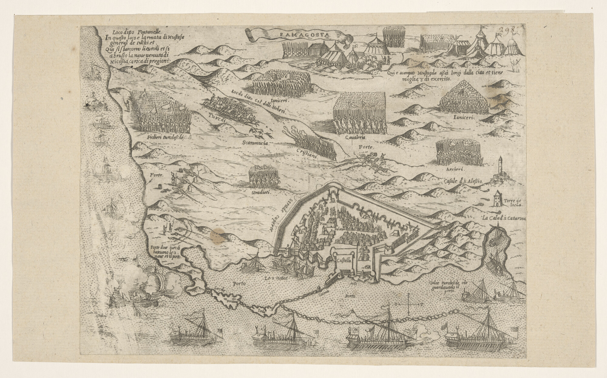A.0145(214)10; Kaart van het beleg van de plaats Famagosta op Cyprus, door Giovanni Francesco Camocio; landkaart