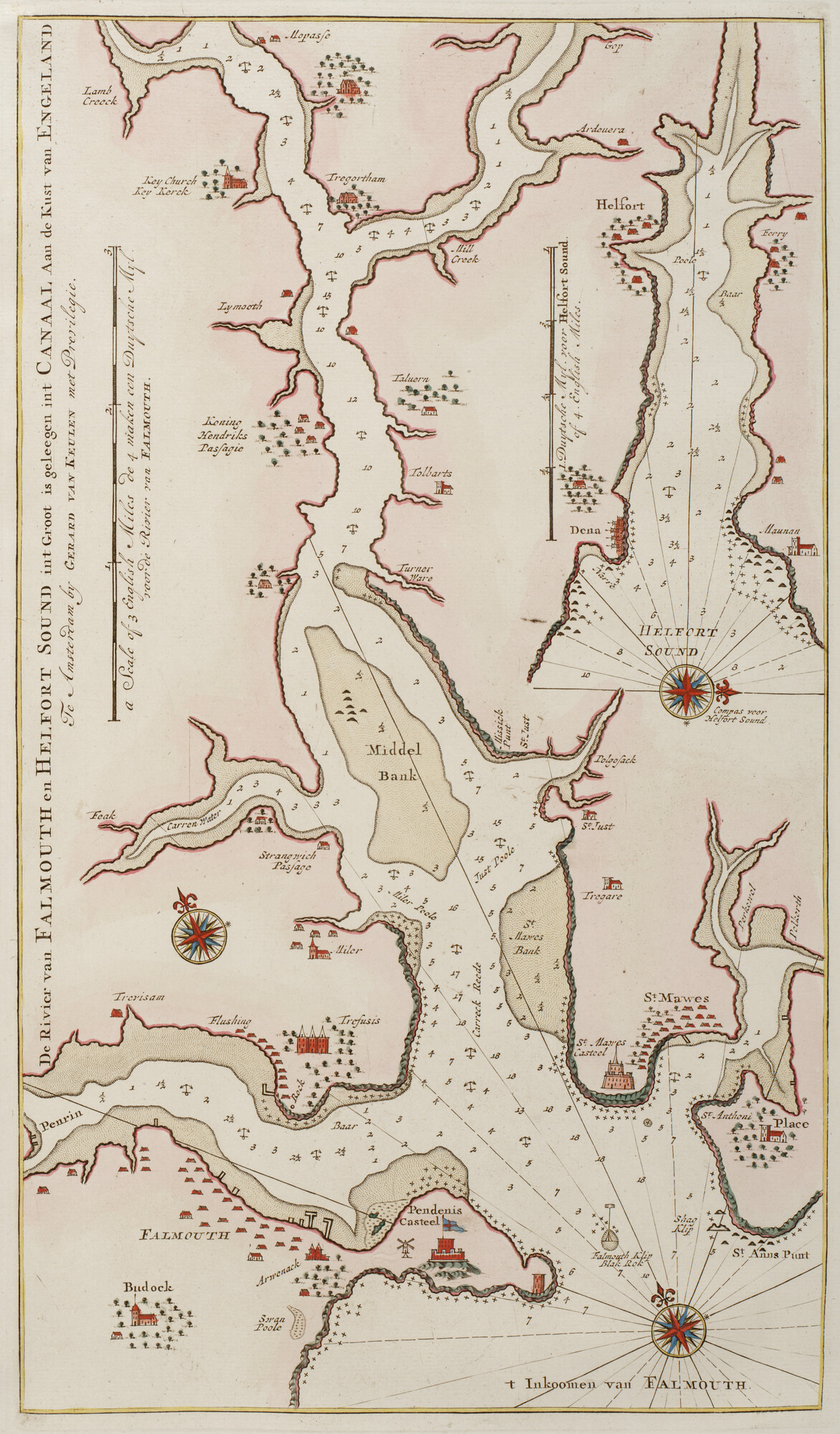 B.0032(109)2 [kaart 041]; Kaart van de rivier de Fal met Falmouth aan de zuidwestkust van Engeland; kaart