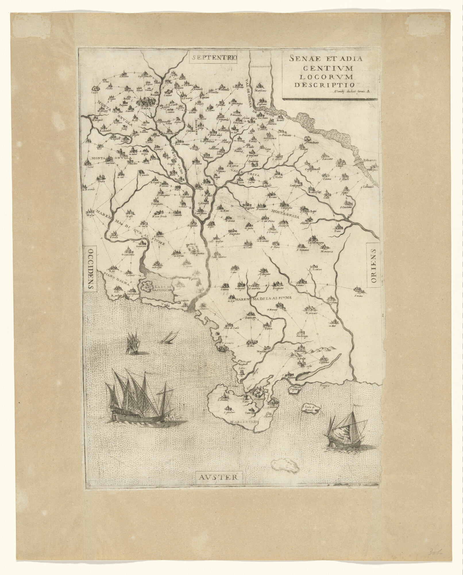 A.0145(214)02; Kaart van Sienna in Italië, door Claudio Duchetti (1554 - 1597), circa 1570; landkaart
