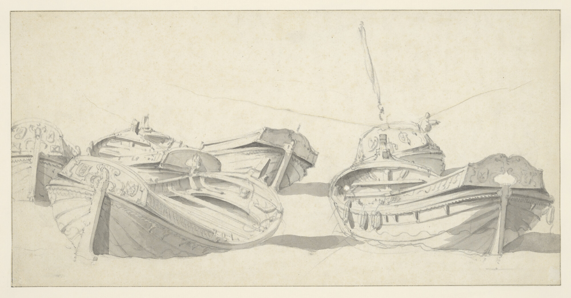 A.0449(01); Zes sloepen van de Admiraliteit van Amsterdam; tekening