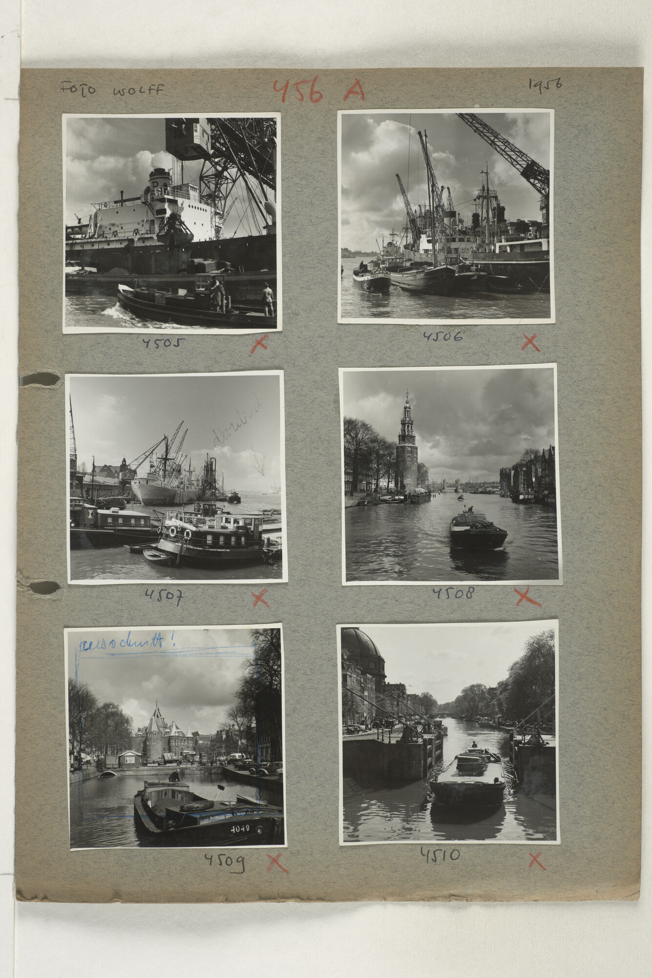 1998.2183; Omslag (voorheen ordner) met een grote hoeveelheid proef foto's van de haven en de stad van Amsterdam; omslag