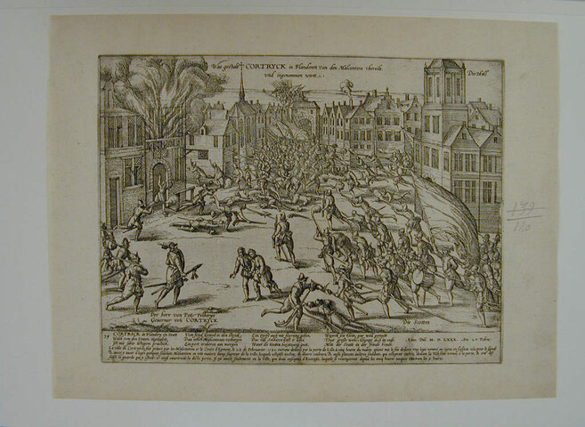 A.0145(027)201; Kortrijk door de Malcontenten genomen, 27 februari 1580; prent