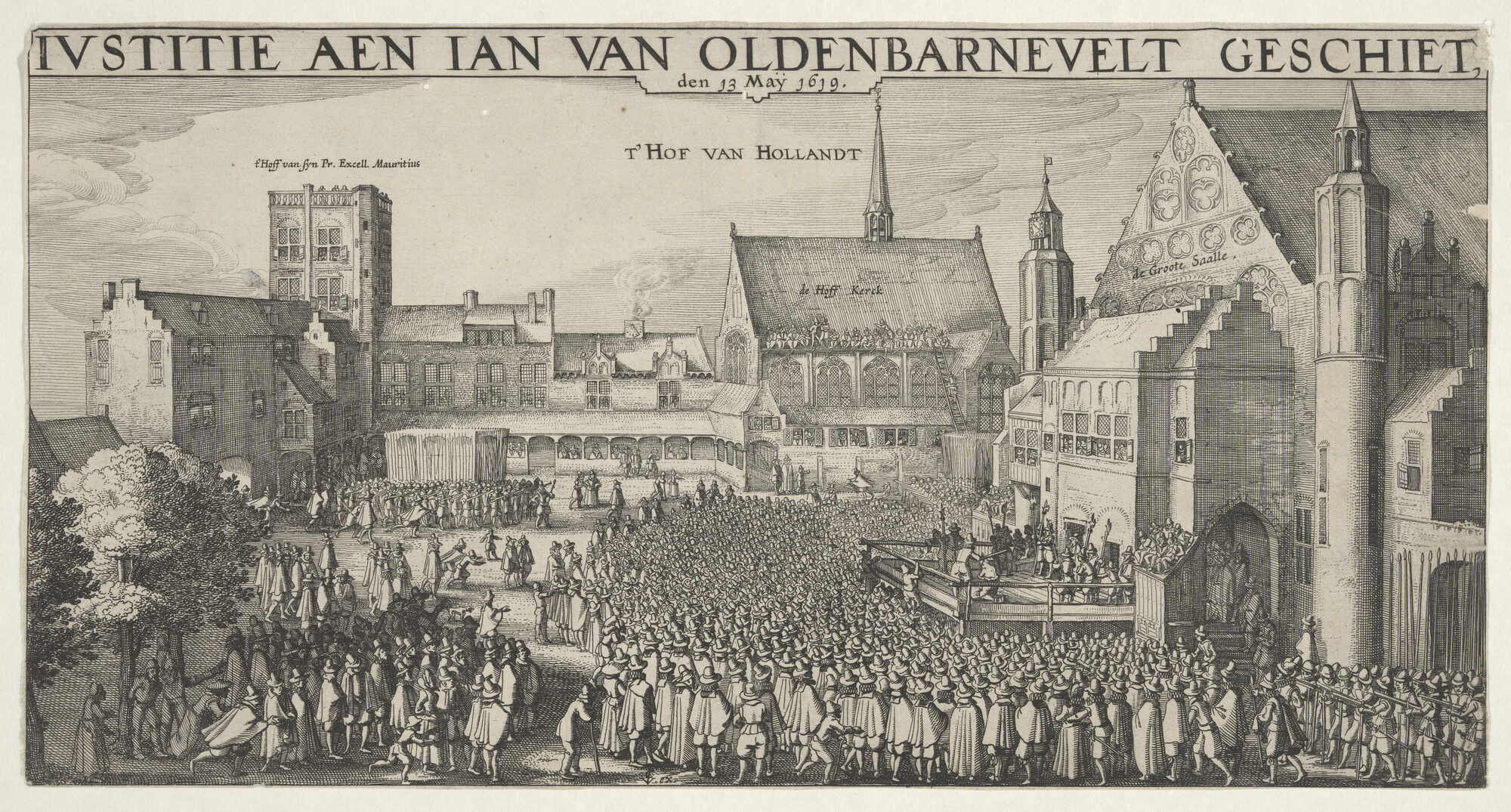 A.0145(027)366; De onthoofding van Johan van Oldenbarnevelt op het Binnenhof te Den Haag; prent