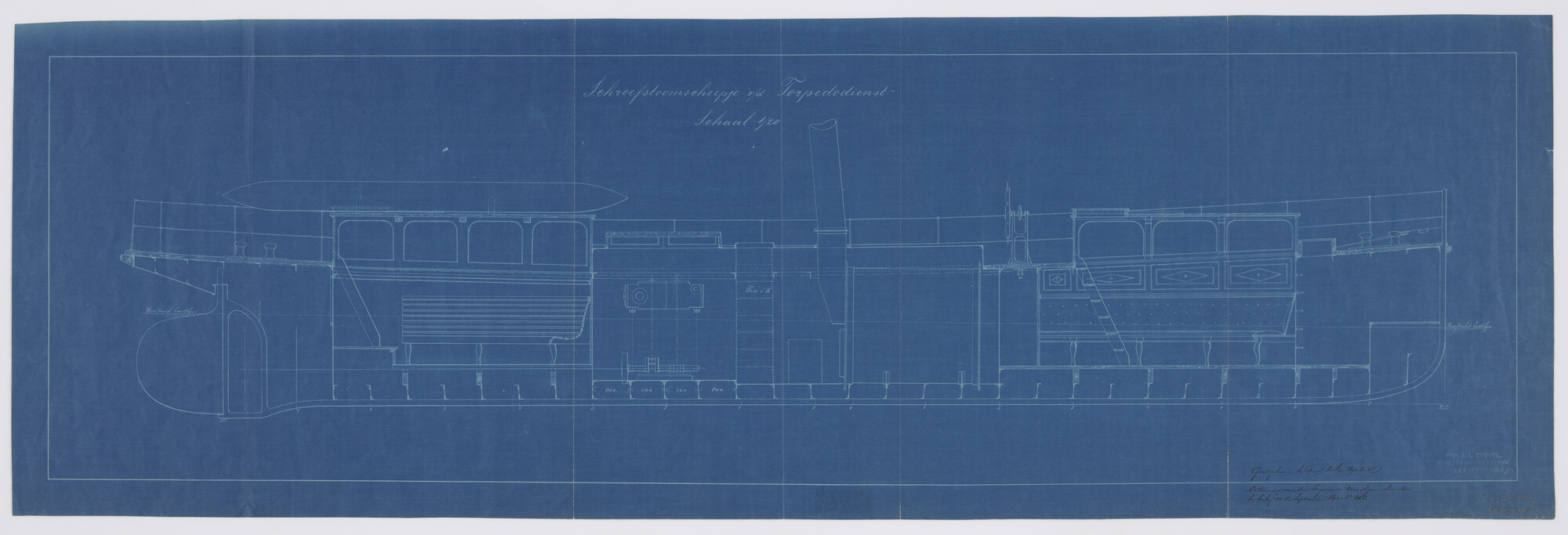 S.2175(4888); Langsdoorsnede van Zr.Ms. 'Pijl'; technische tekening