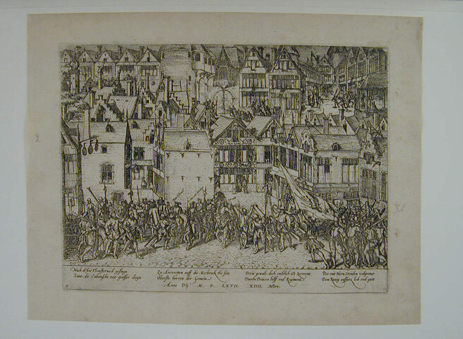 A.0145(027)098; Van Stralen stilt het oproer te Antwerpen, 14 maart 1567; prent