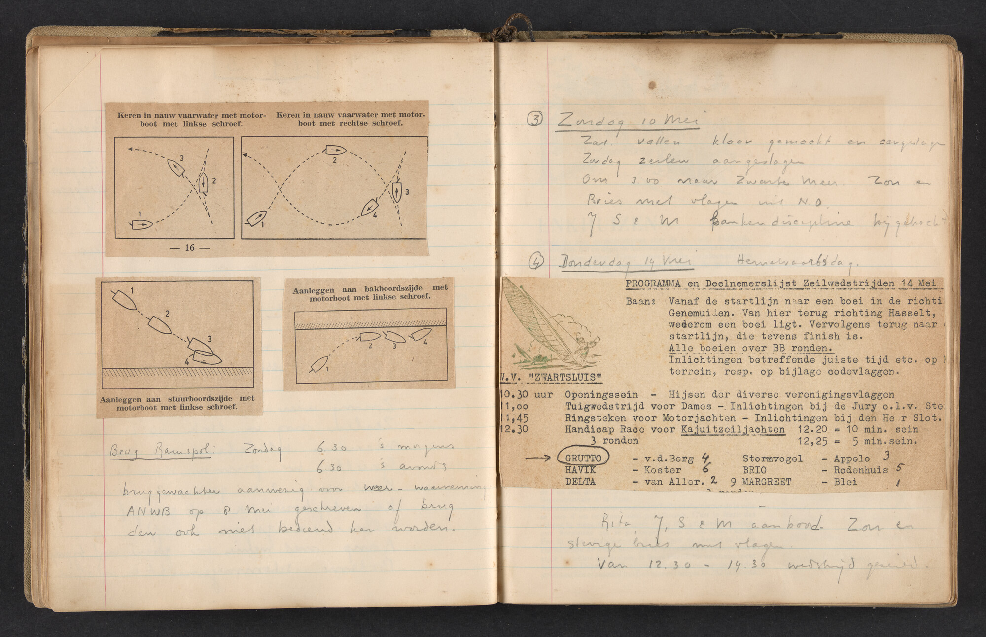 2017.0791; Logboek c.q. fotoalbum van reizen met zeeschouw Grutto in Nederland, 1952-1954; logboek