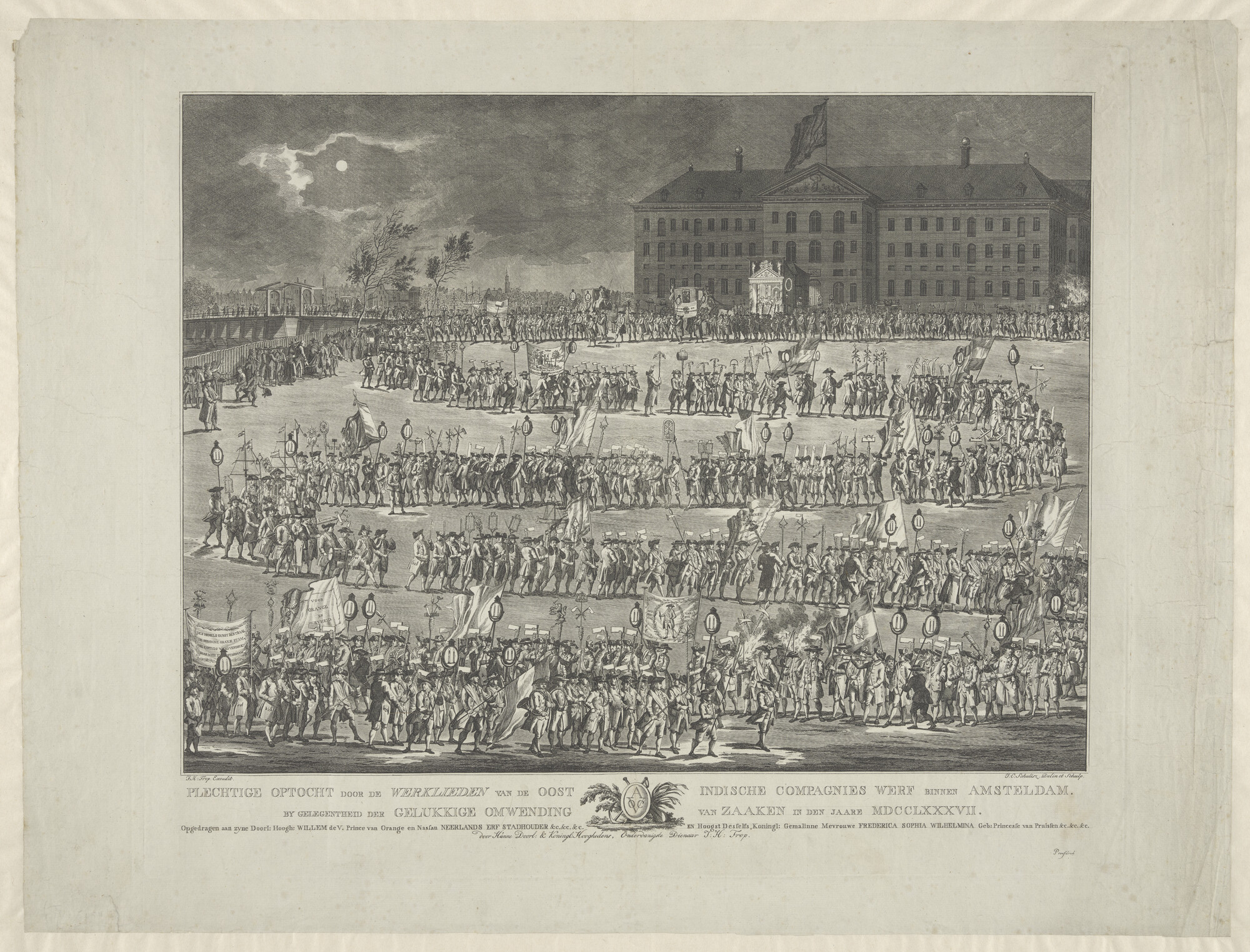 A.0534(02); Optocht op het Kattenburgerplein te Amsterdam door de werklieden van de werf van de Oostindische Compagnie; prent