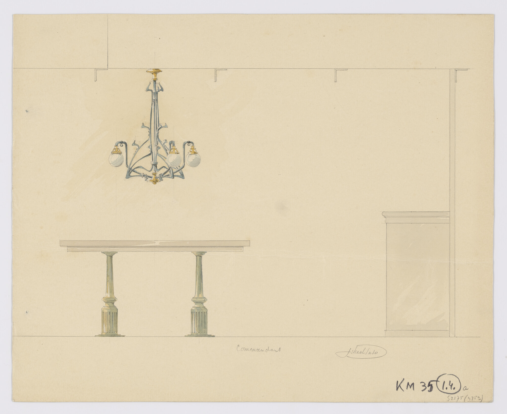 S.2175(4759); Ontwerp tafel met lichtkroon; technische tekening