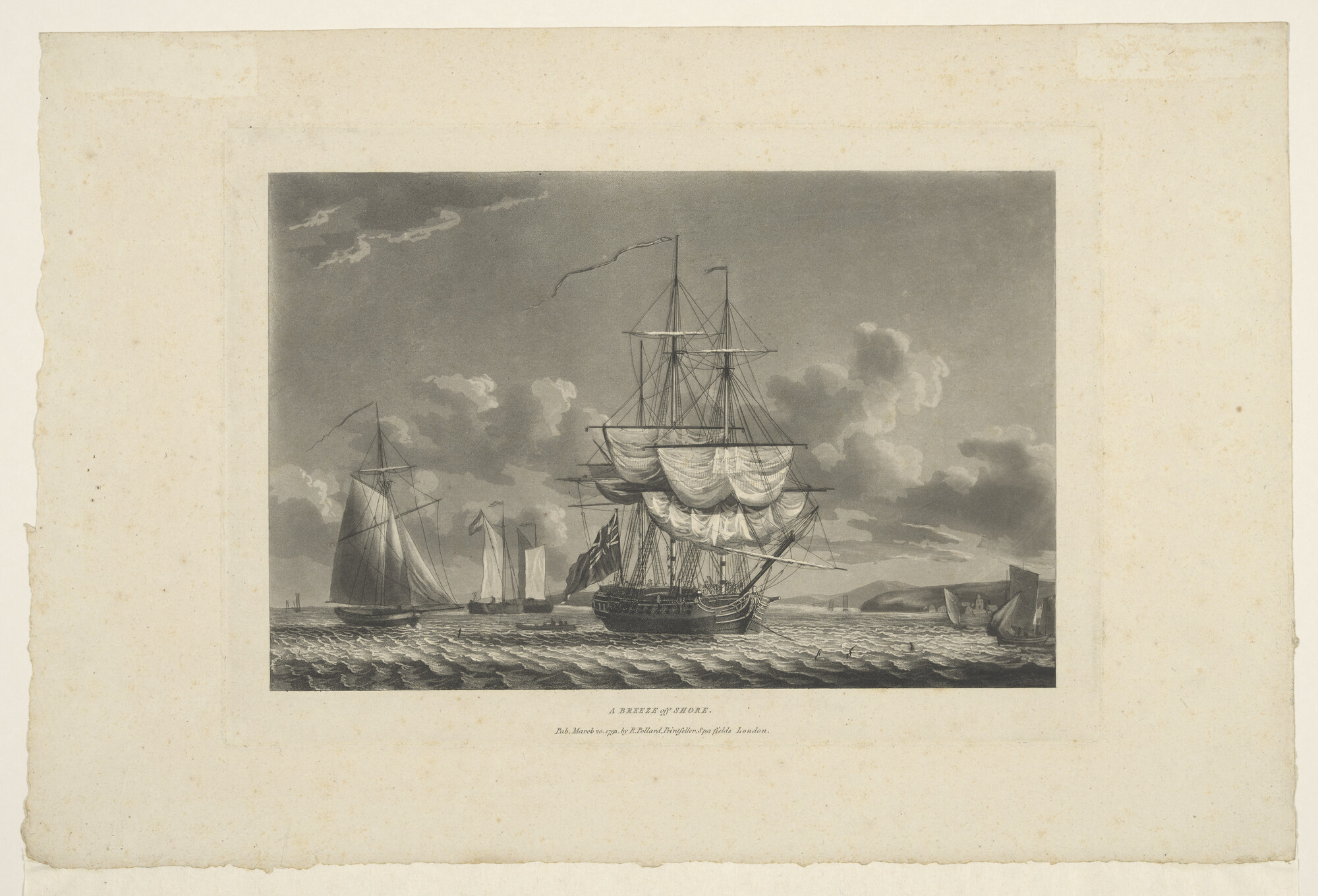 A.1033(04); 'A Breeze off Shore.' Engelse aquatint, getiteld 'A Breeze off Shore'; prent