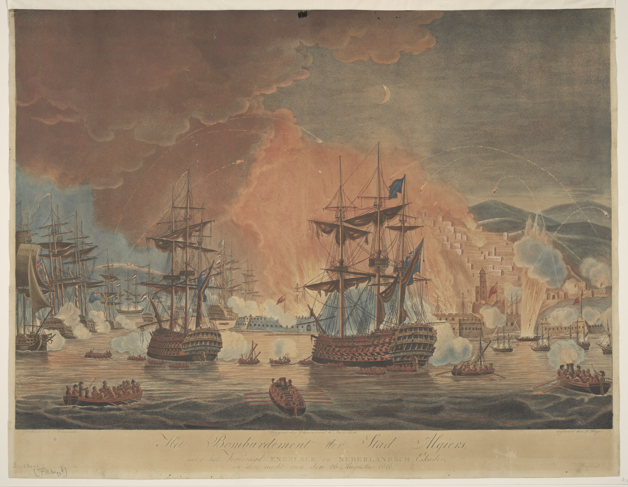 A.2432a; Het bombardement van Algiers in de nacht van 26 augustus 1816; prent