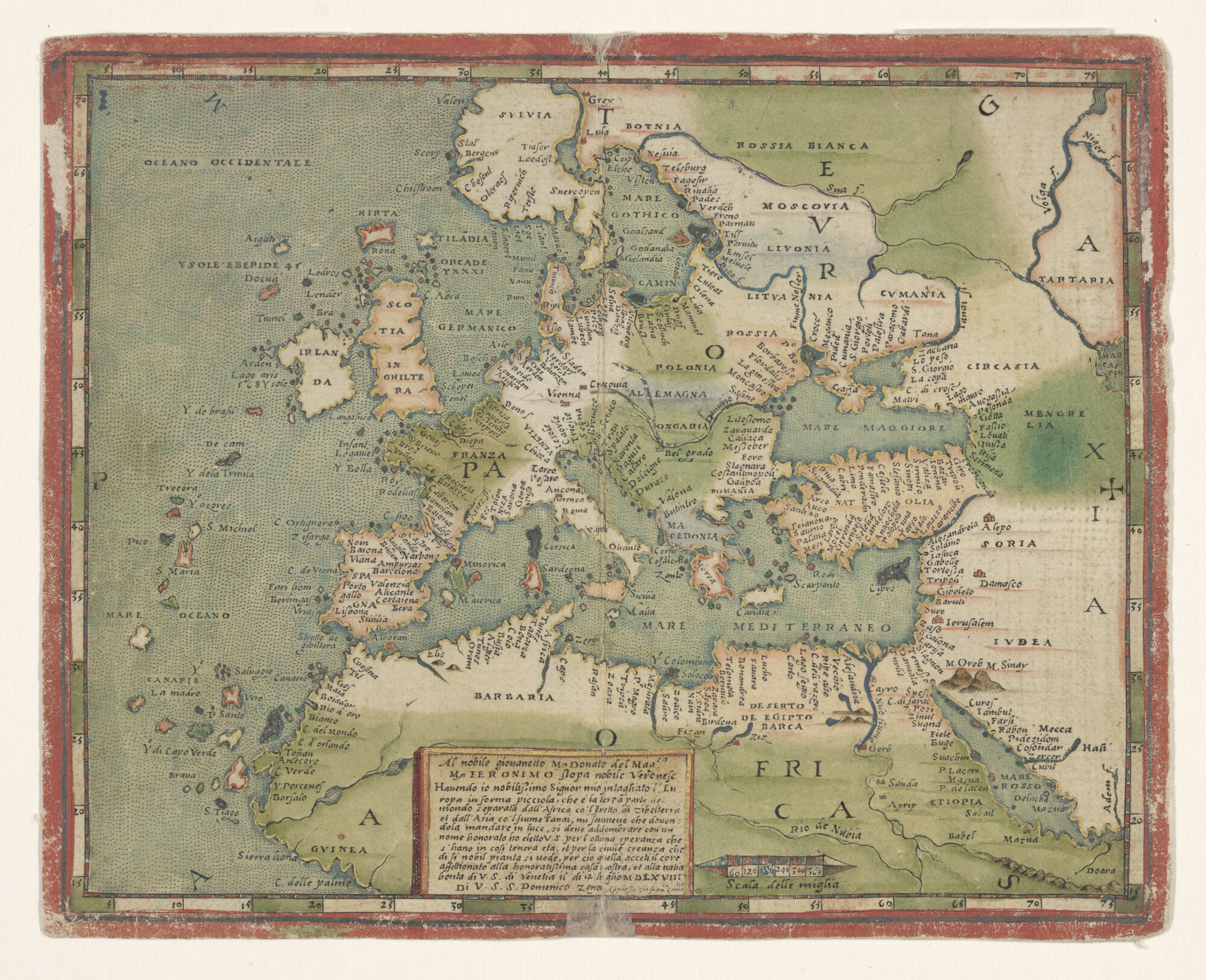 A.0145(253); Handschriftkaartje van Europa en Noord-Afrika door Domenico Zenoi, 1568; landkaart